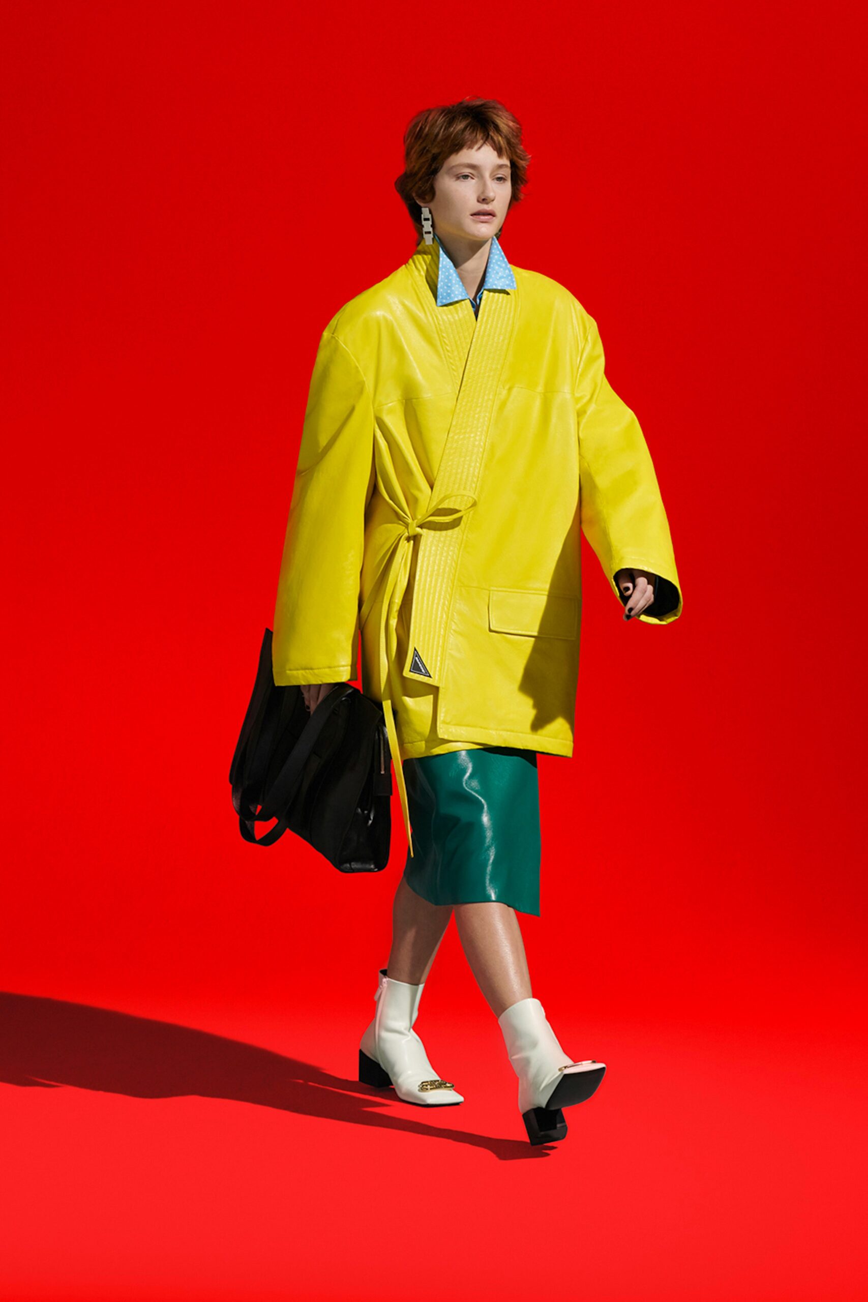 oversized yellow vinyl coat