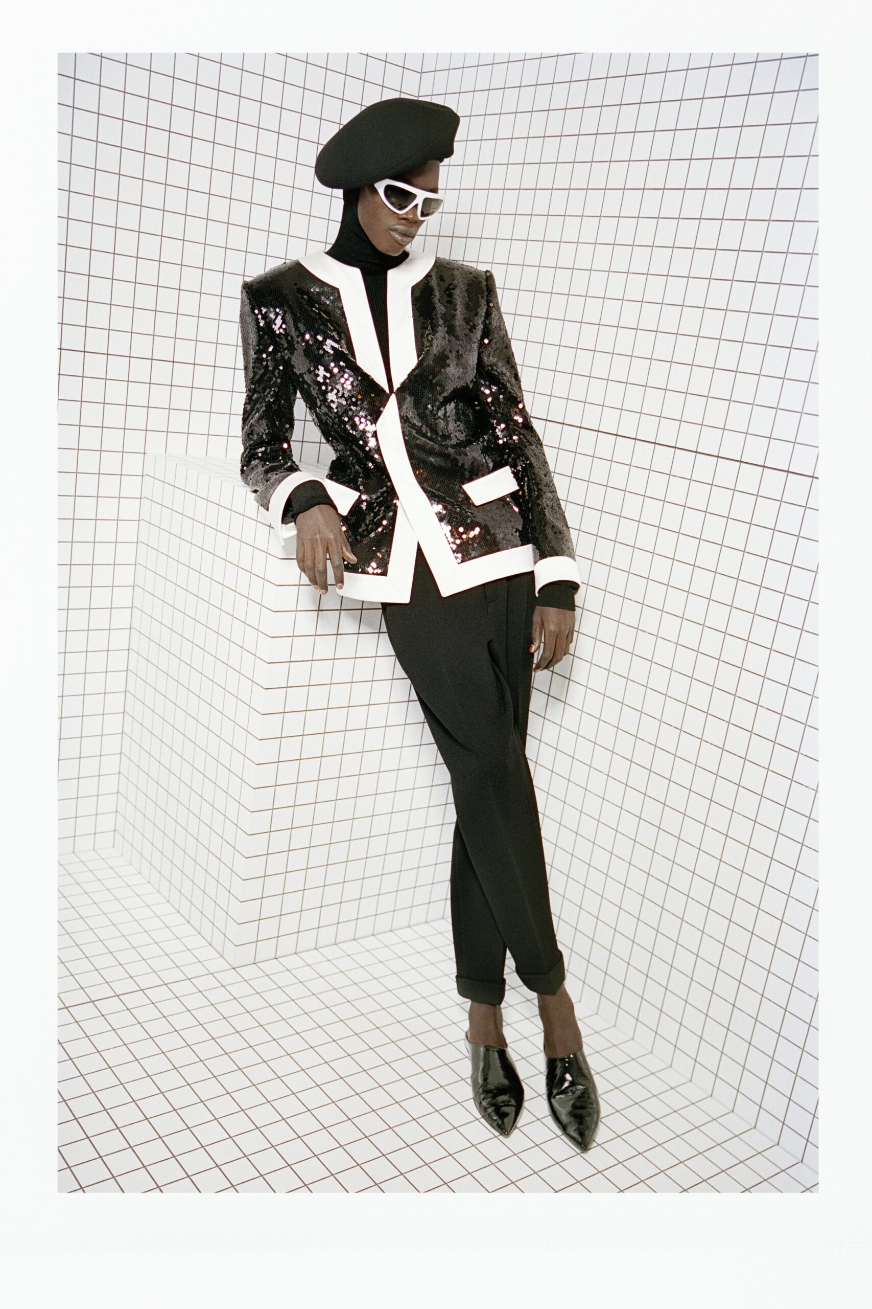 black and white sequined blazer