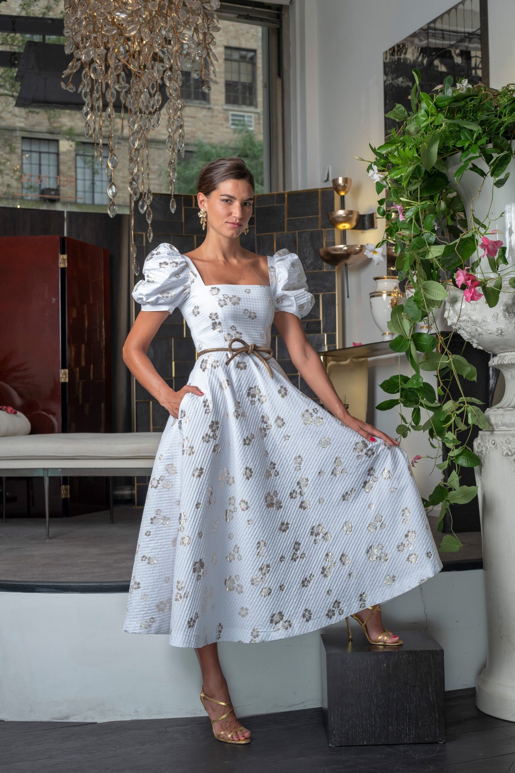 white floral midi dress