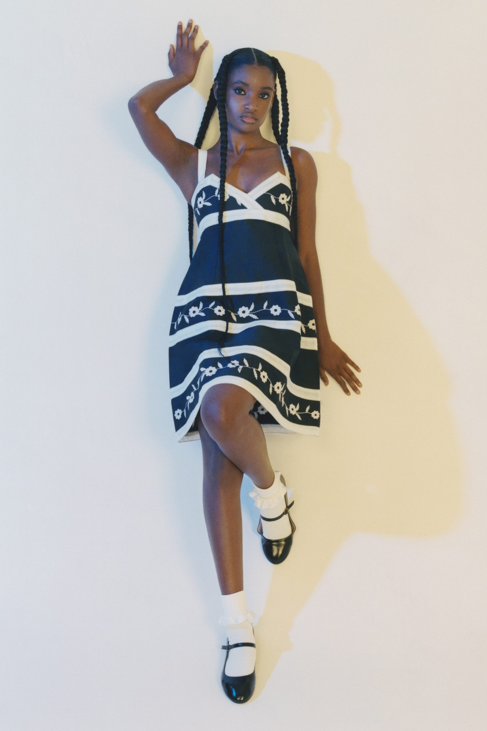black cotton sleeveless v-neck fitted embroidered a-line dress