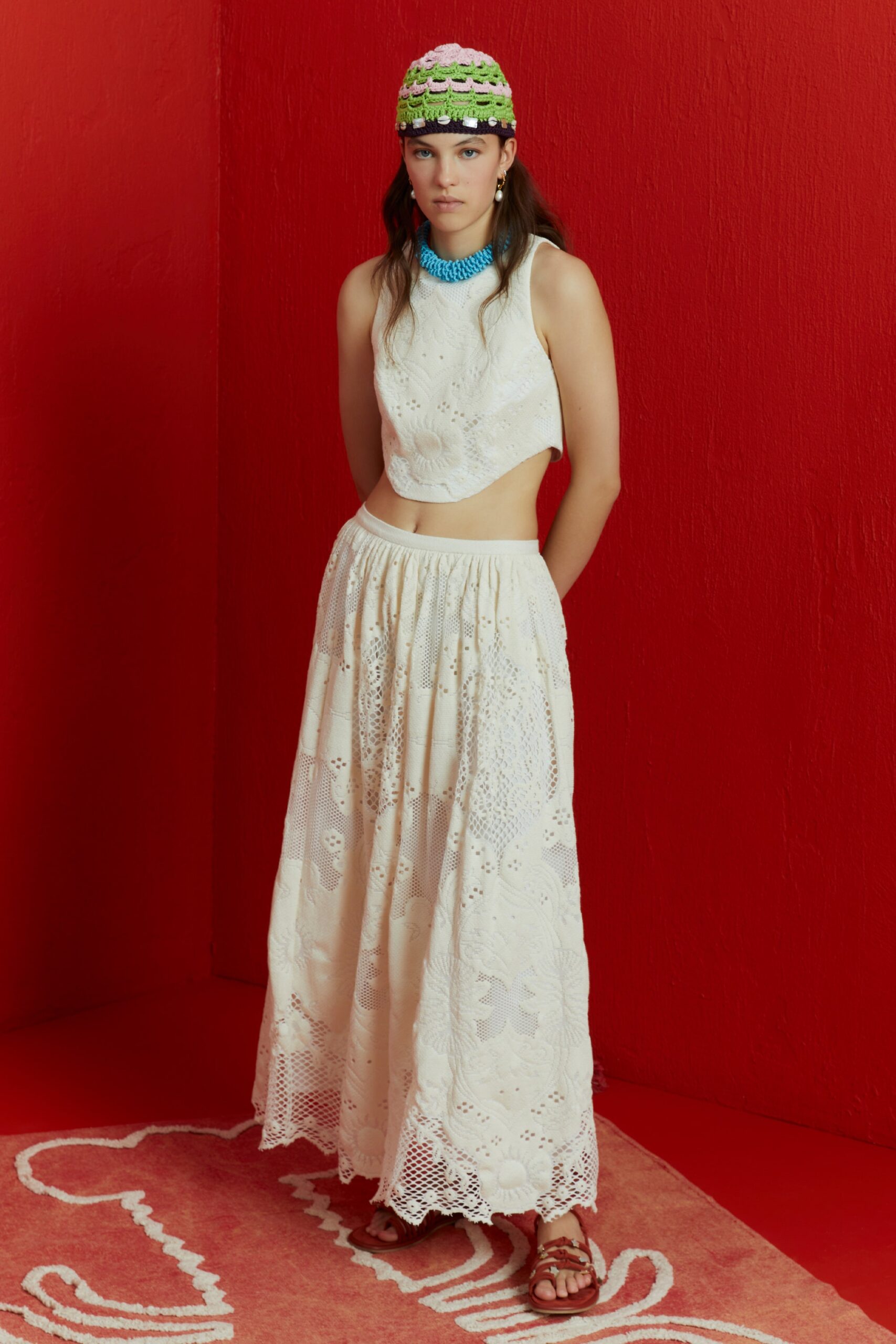 white crochet maxi skirt