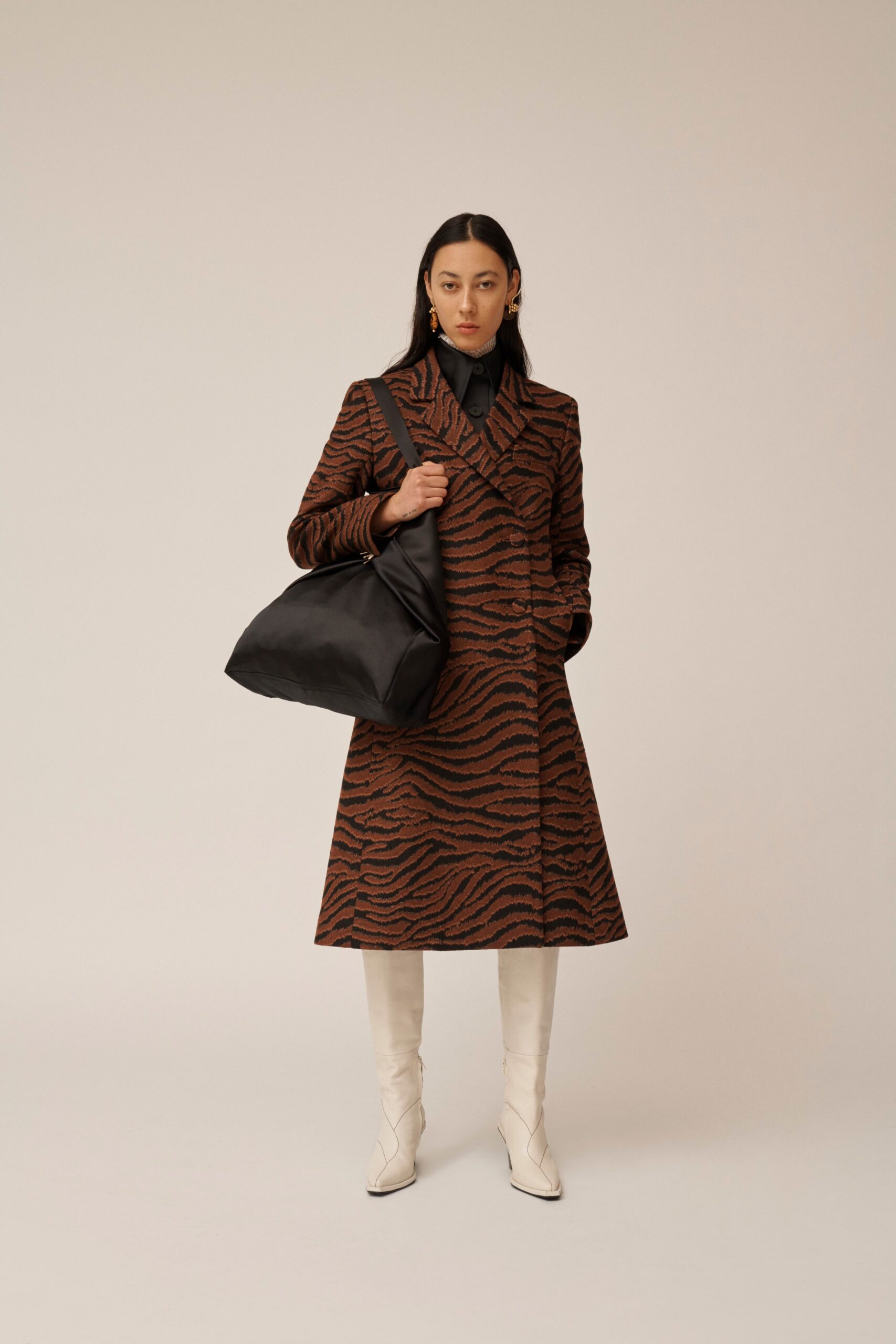 brown animal-print double-breasted coat