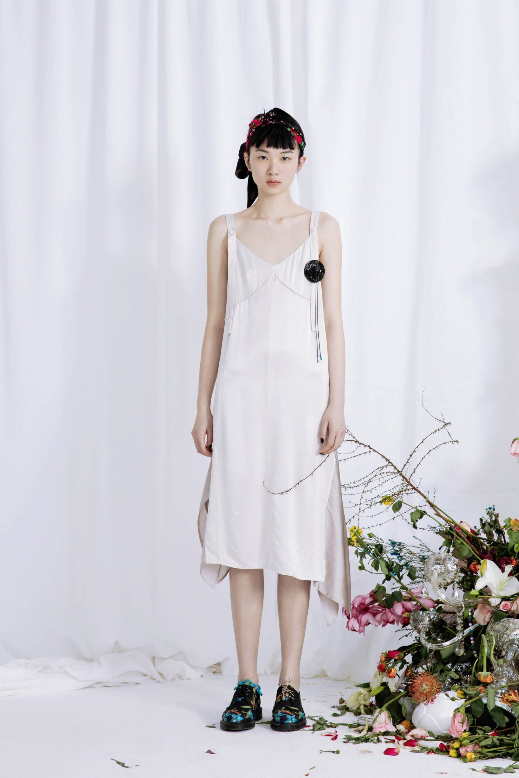 white silk sleeveless dress