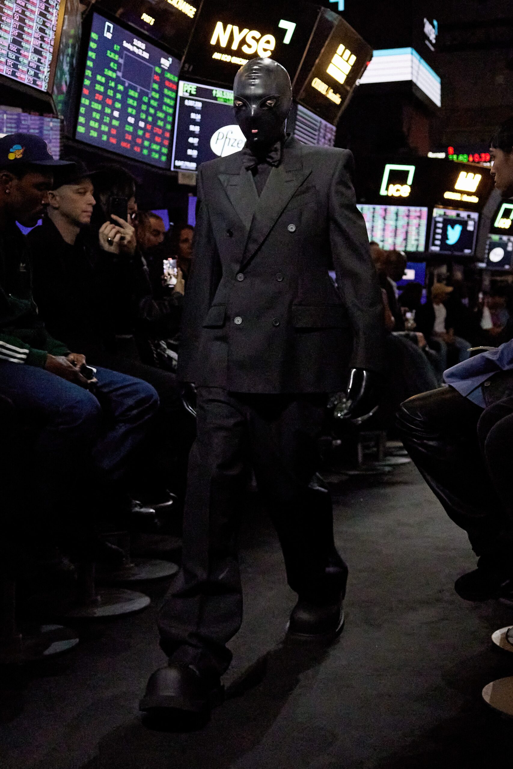 black tailored suit with chunky shoes