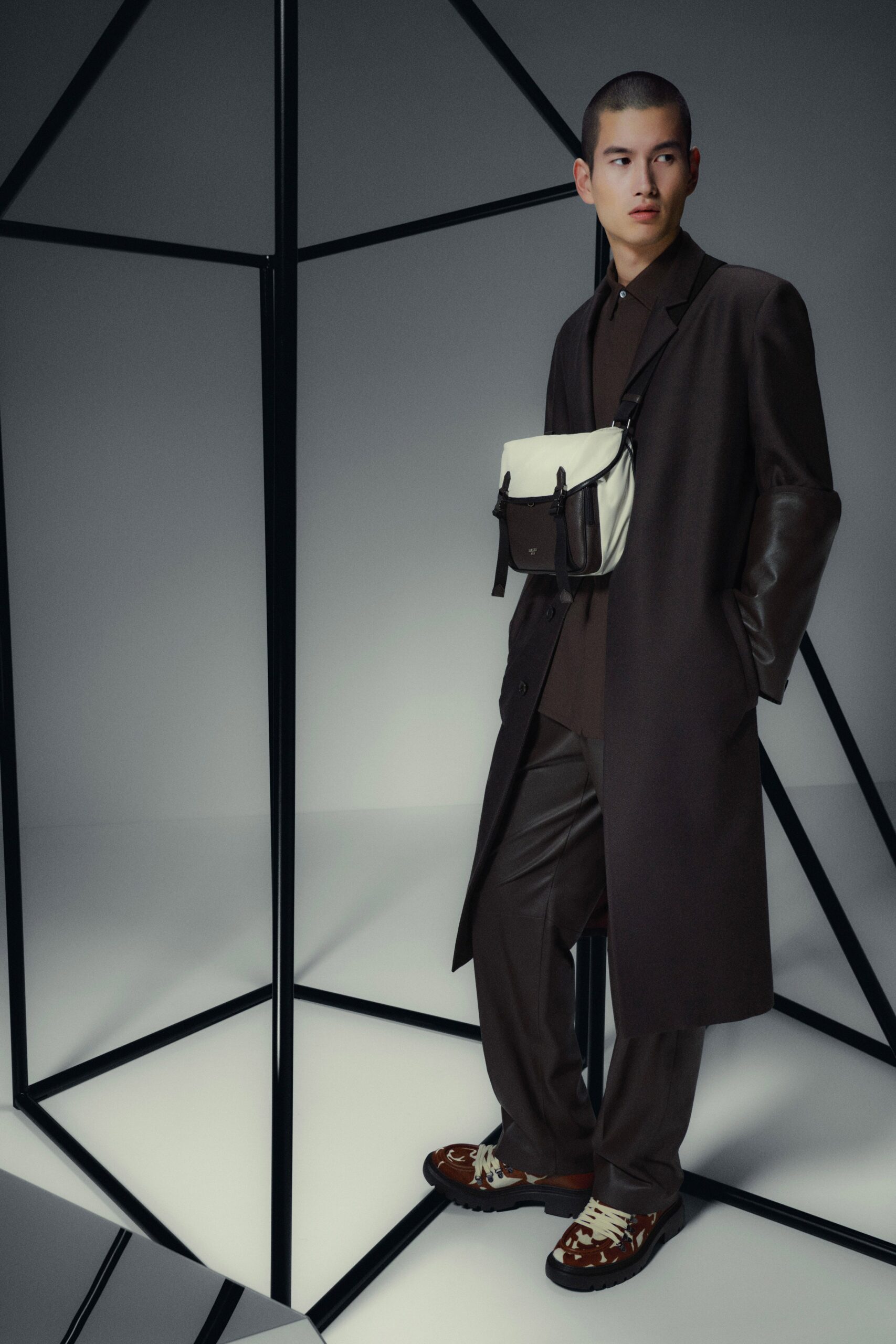 brown wool coat with tailored pants