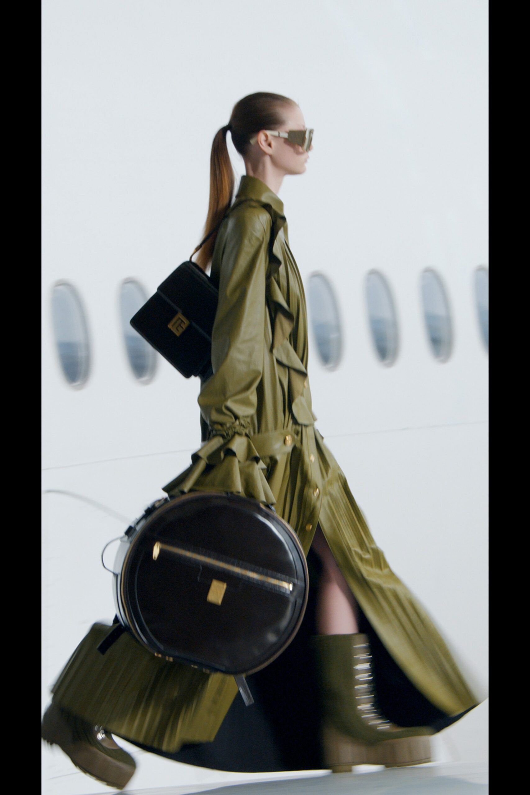 green relaxed coat with boots