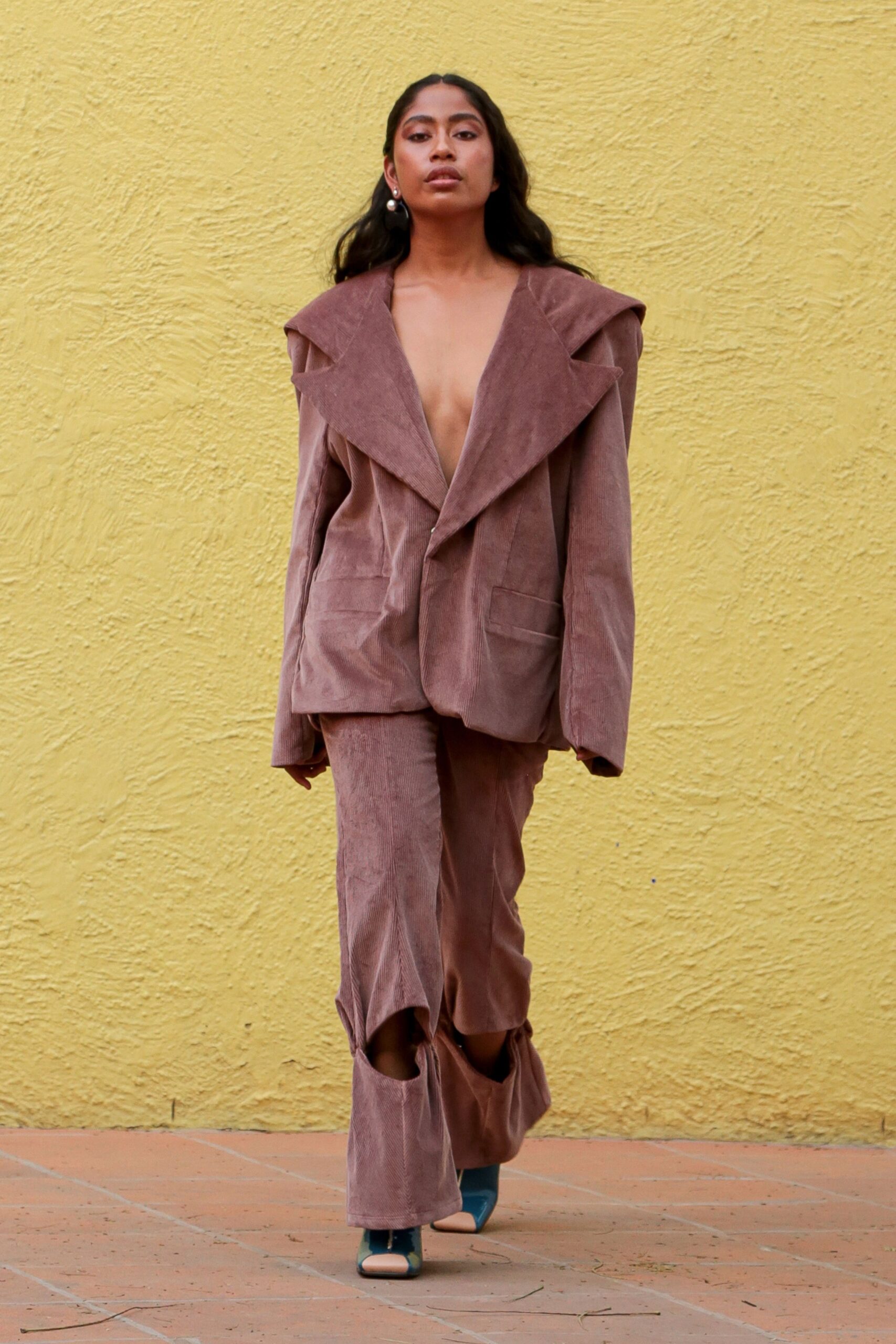 pink velvet oversized blazer and pants