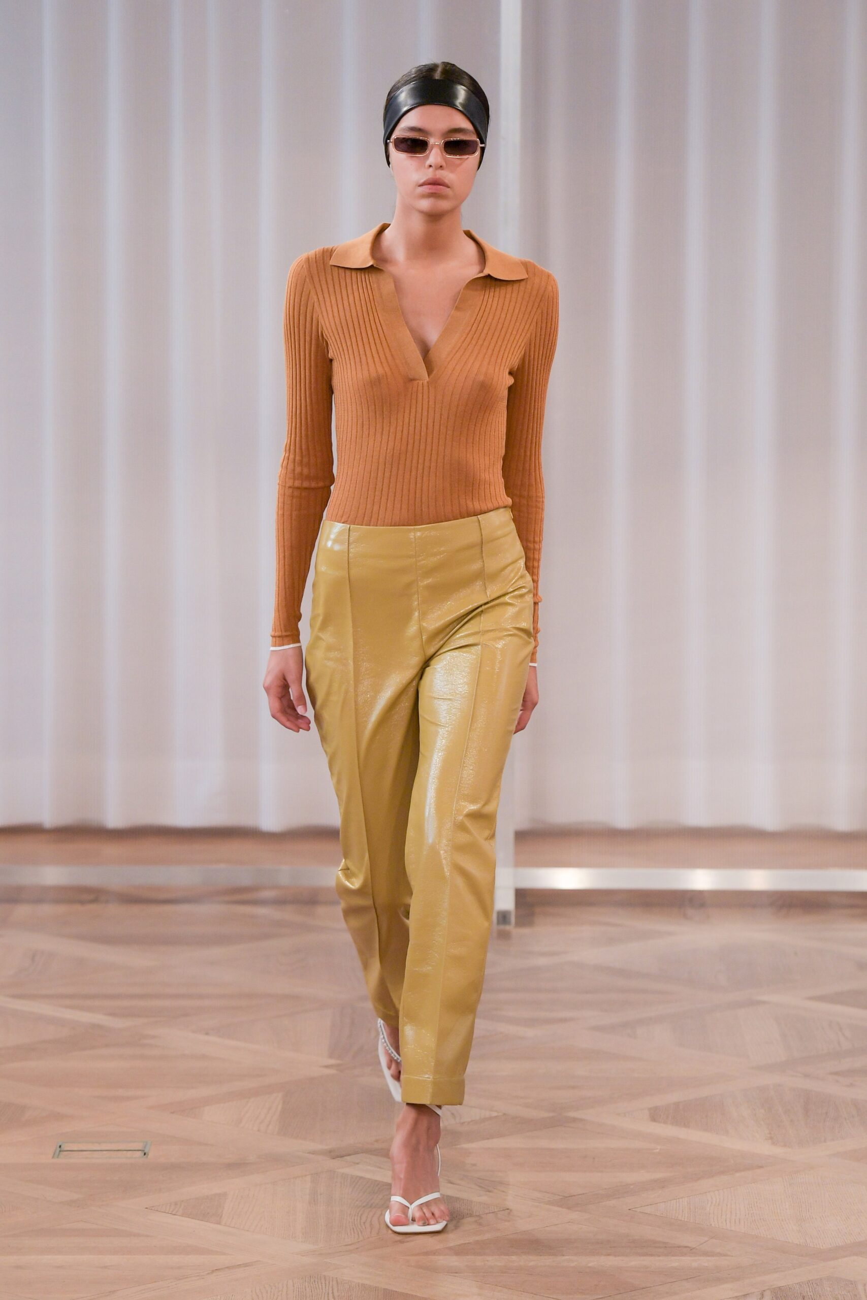 orange fitted top with yellow pants