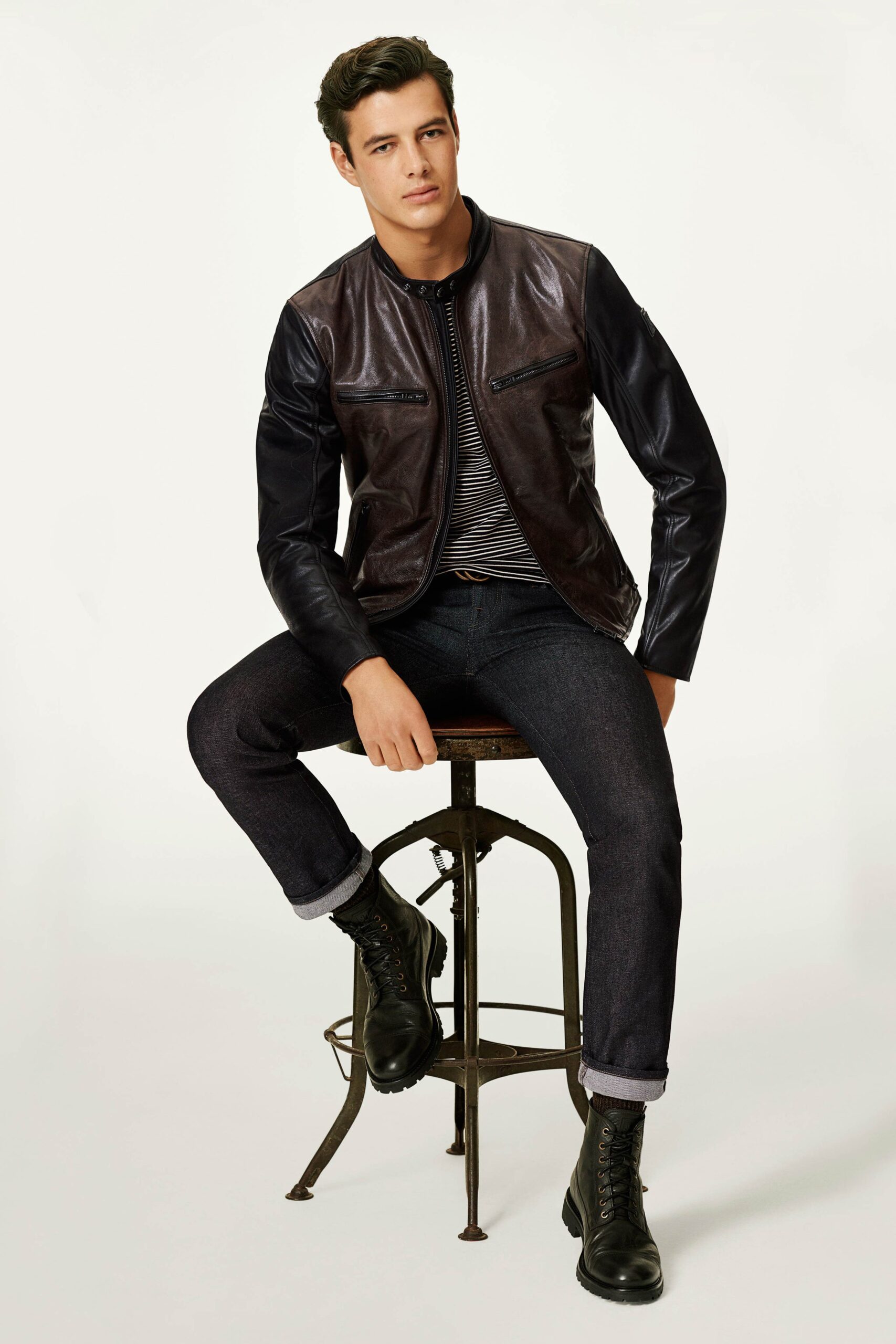 brown and black leather jacket