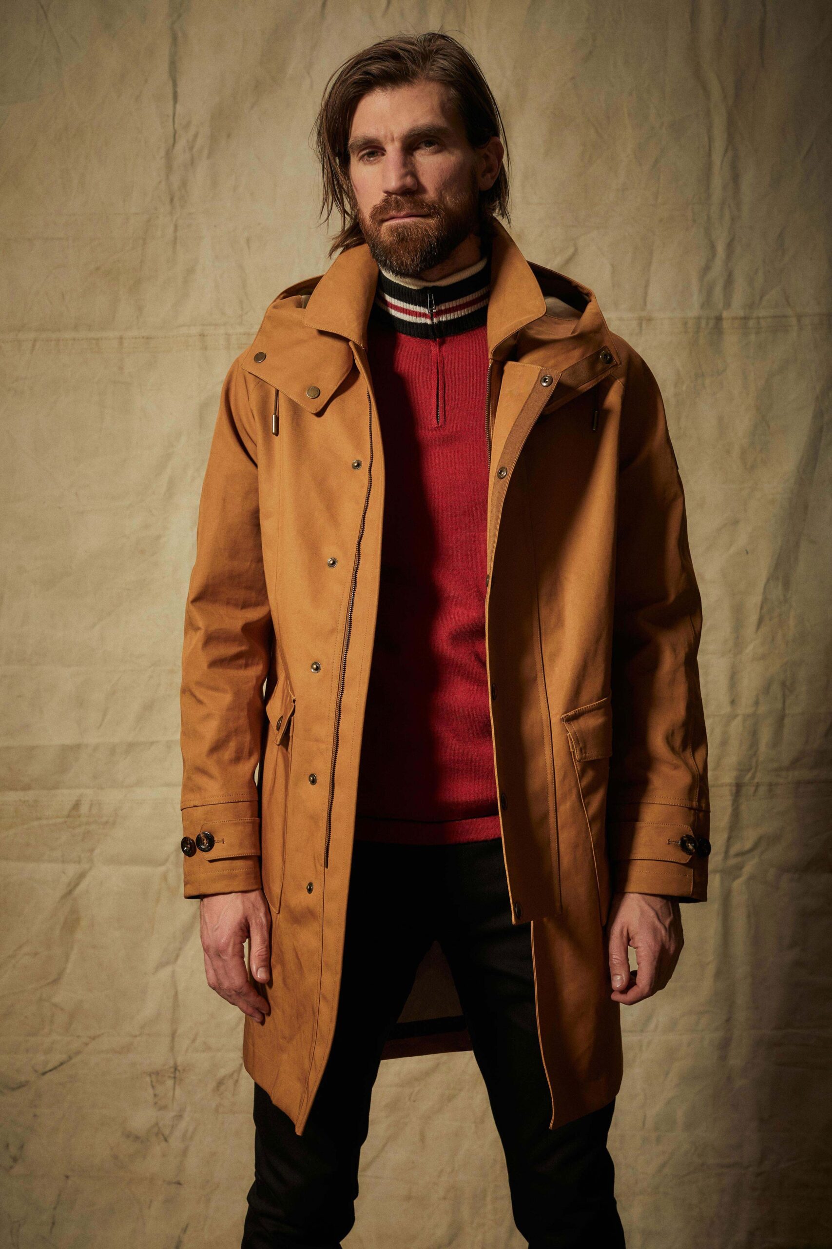 tan hooded parka coat