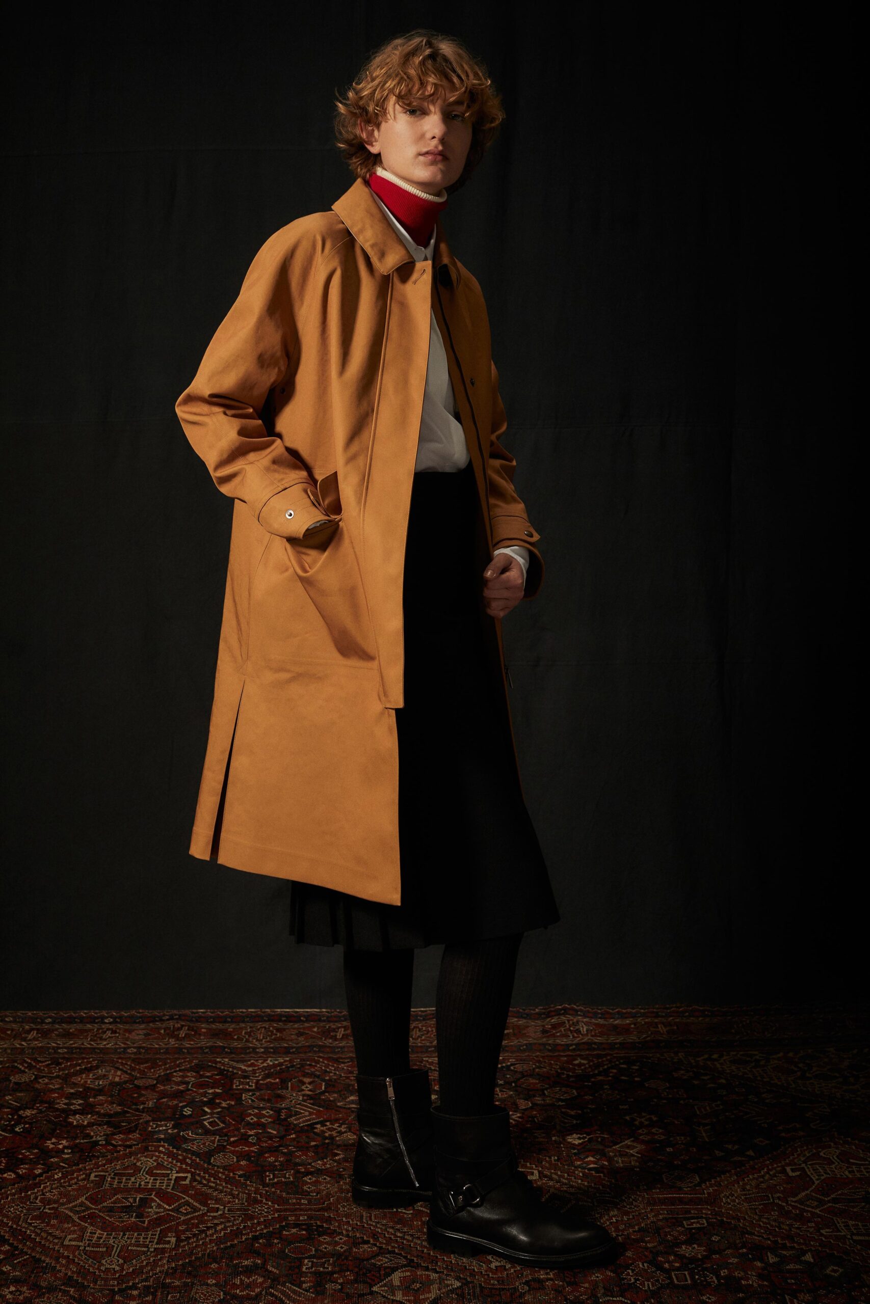 orange collared midi coat