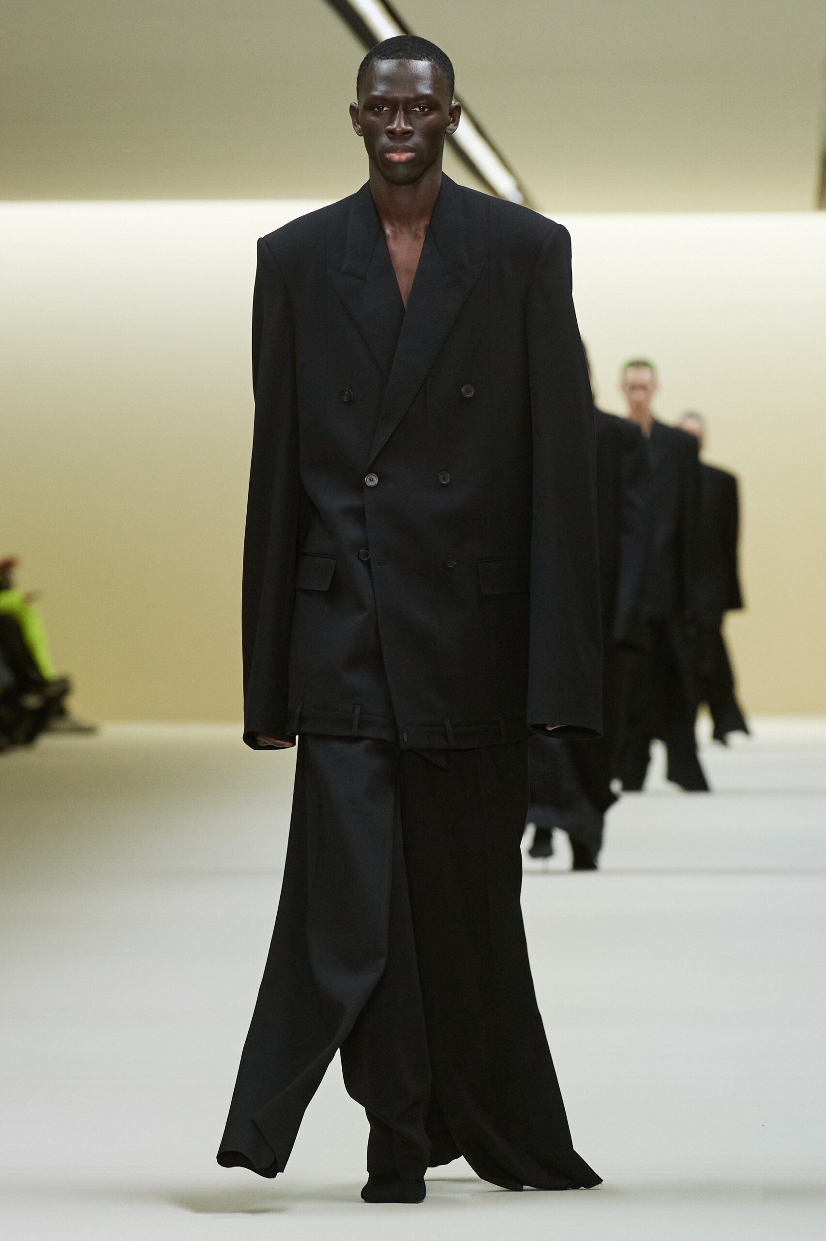 black oversized suit with wide-leg pants