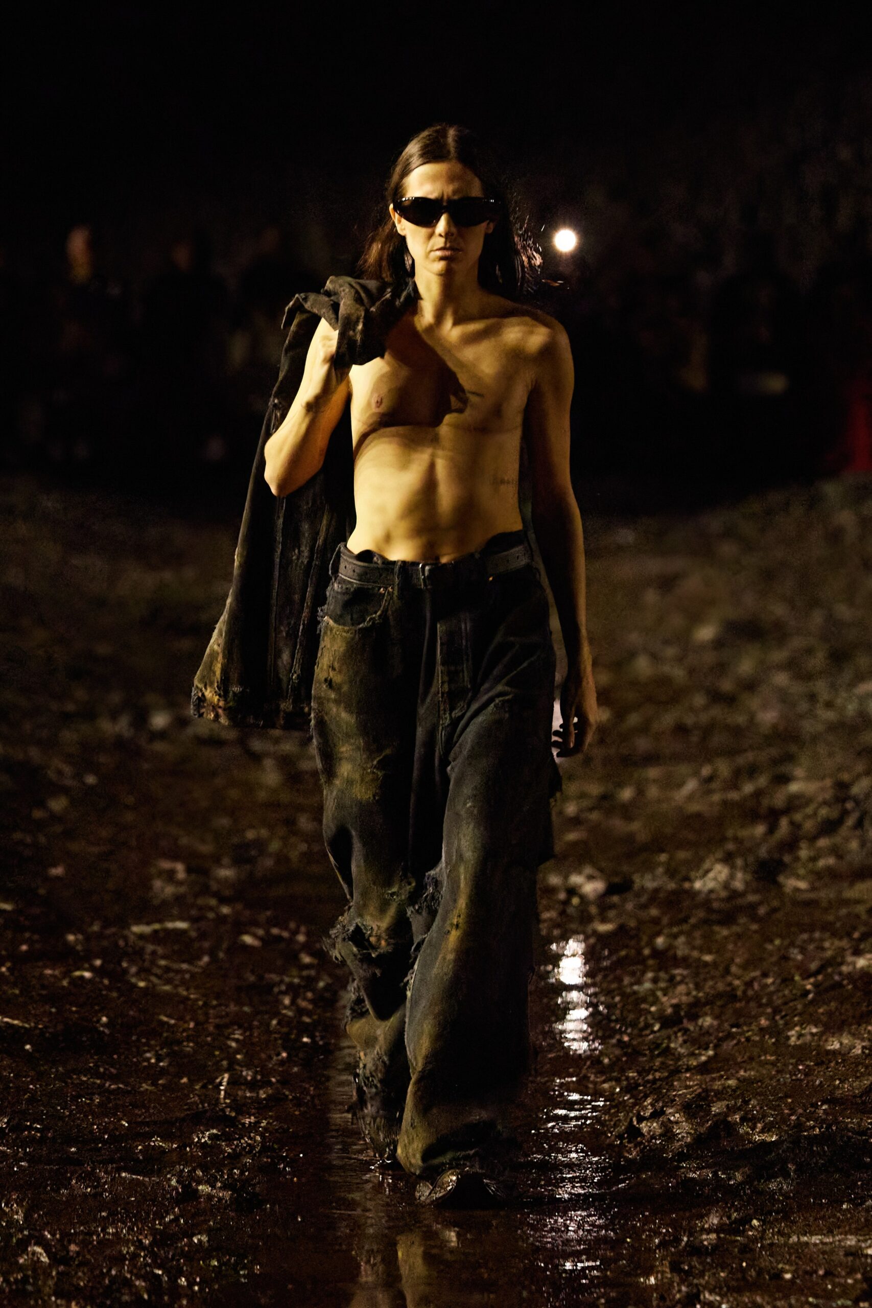 black distressed pants and cropped top