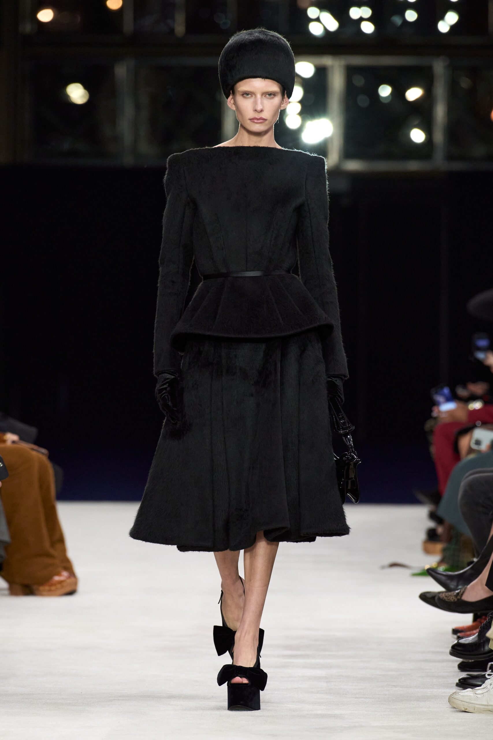 black fur midi dress with hat