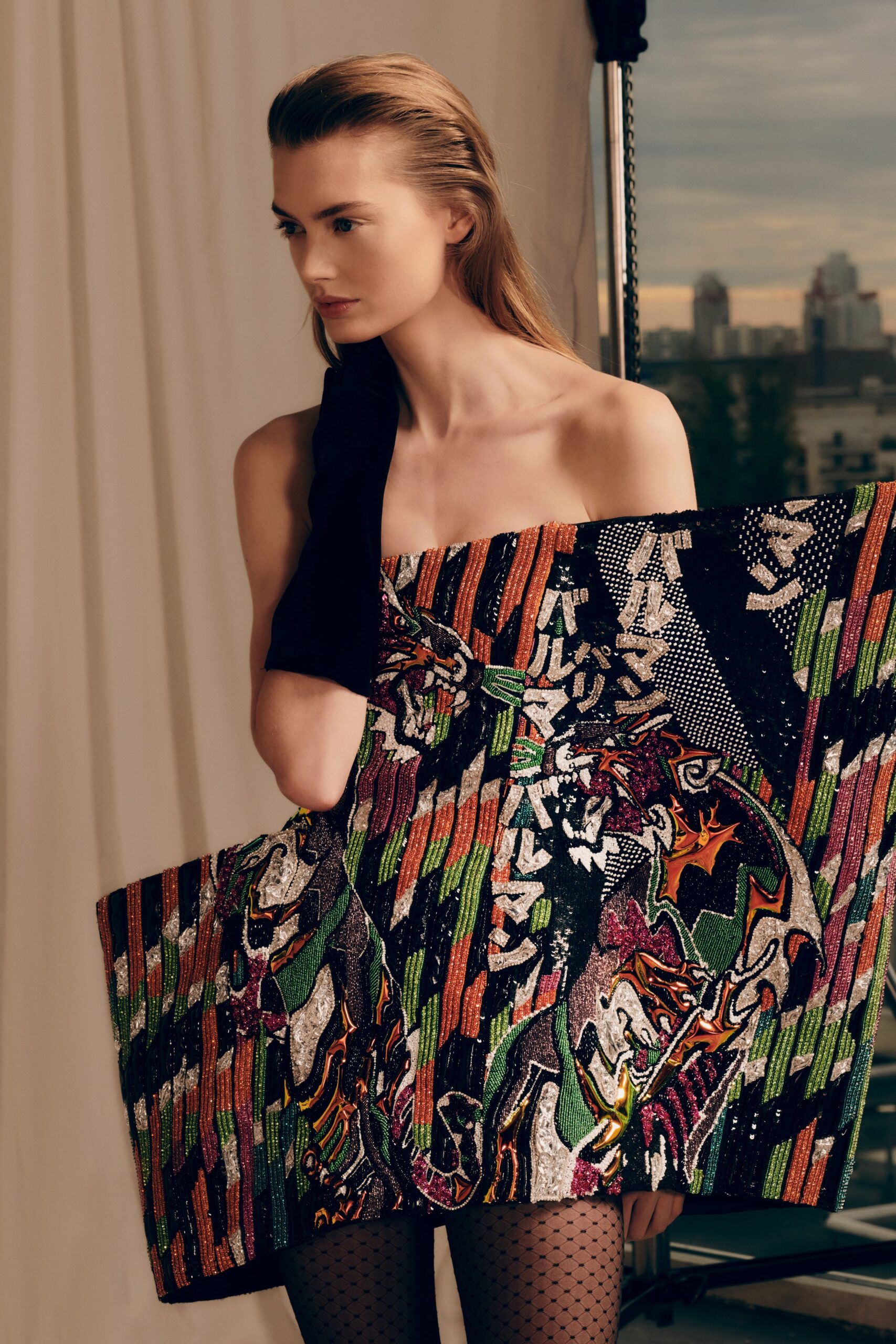 multi-colored embroidered mini dress