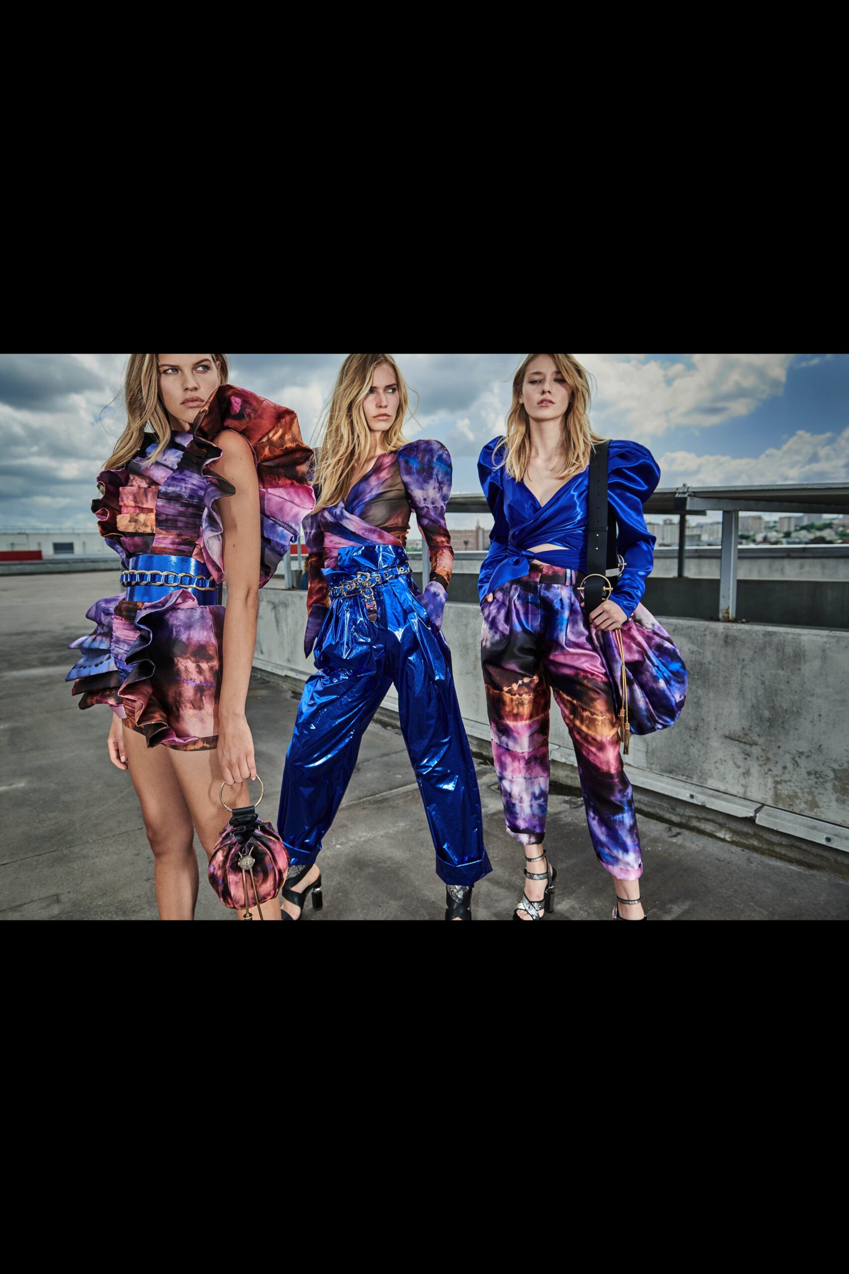 colorful silk tops and tailored pants