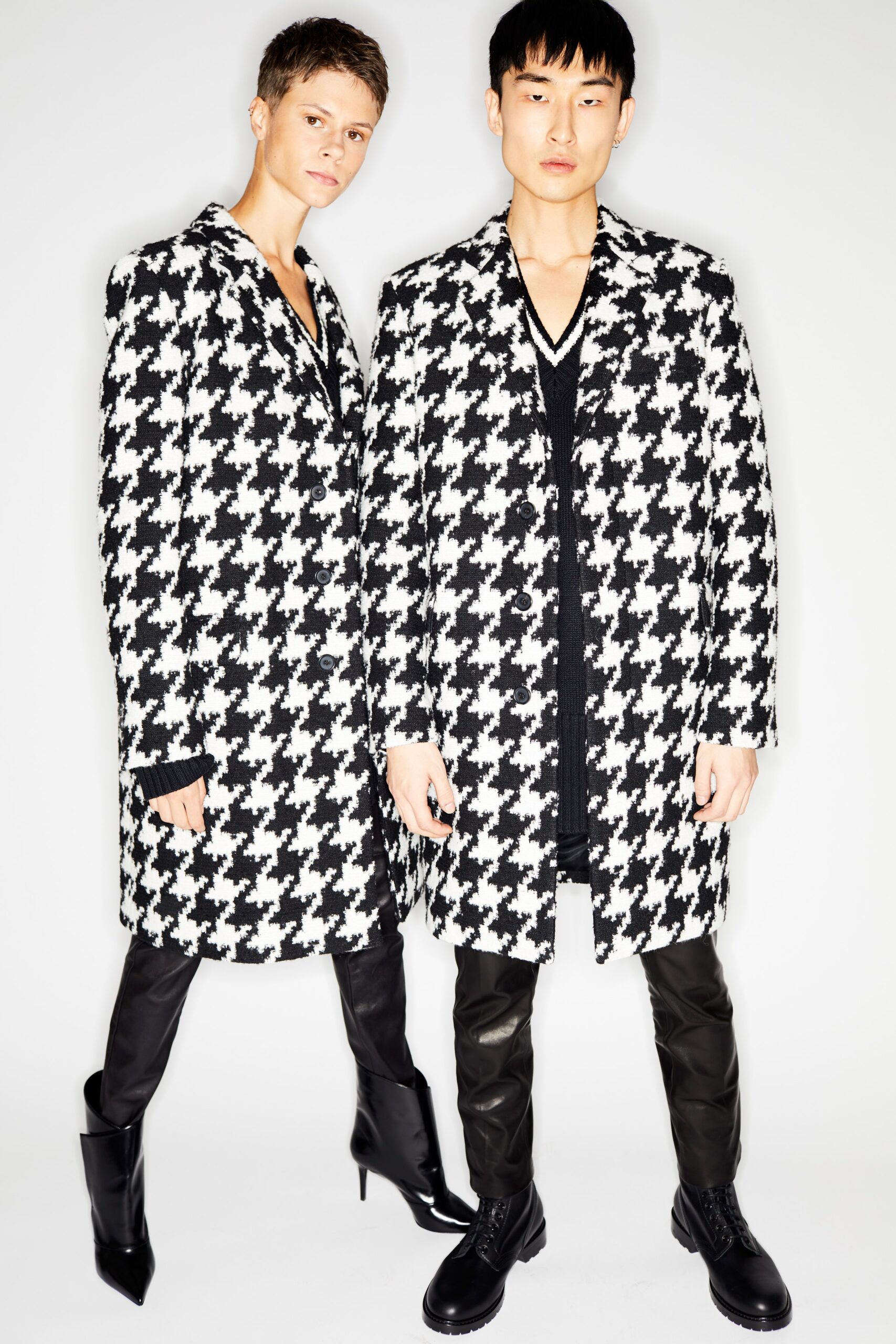 black and white checked coat