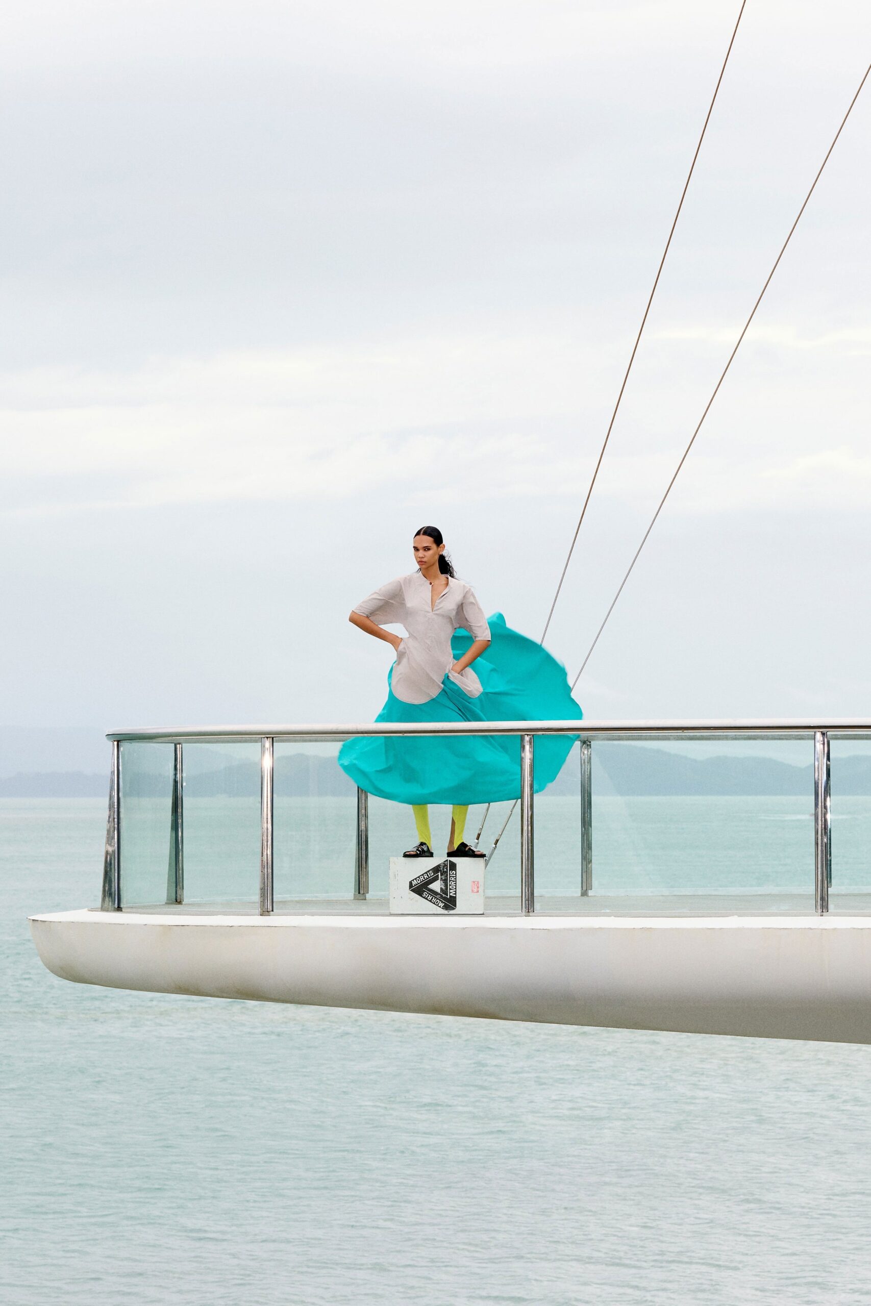 white collared top with blue skirt