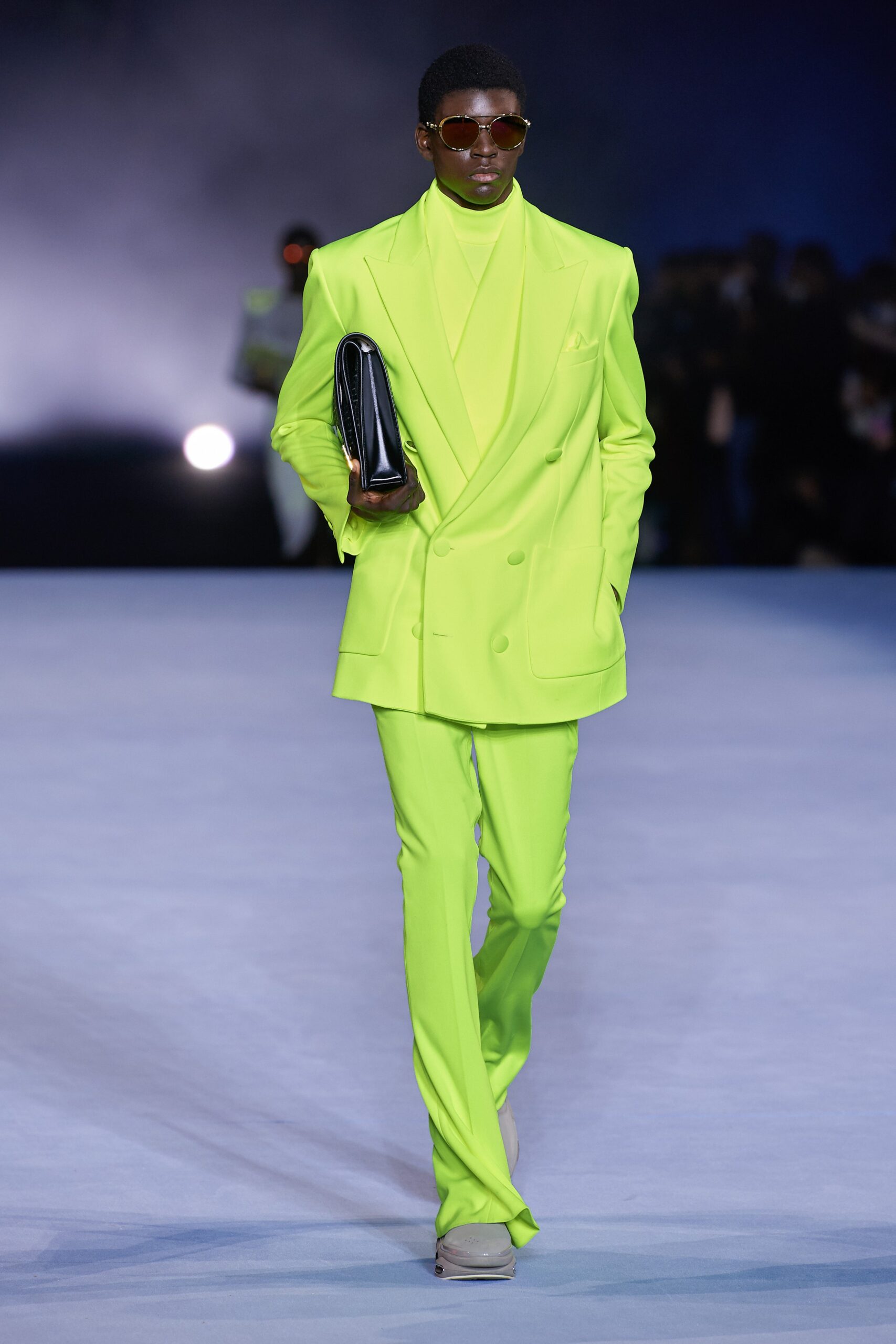 neon green tailored suit