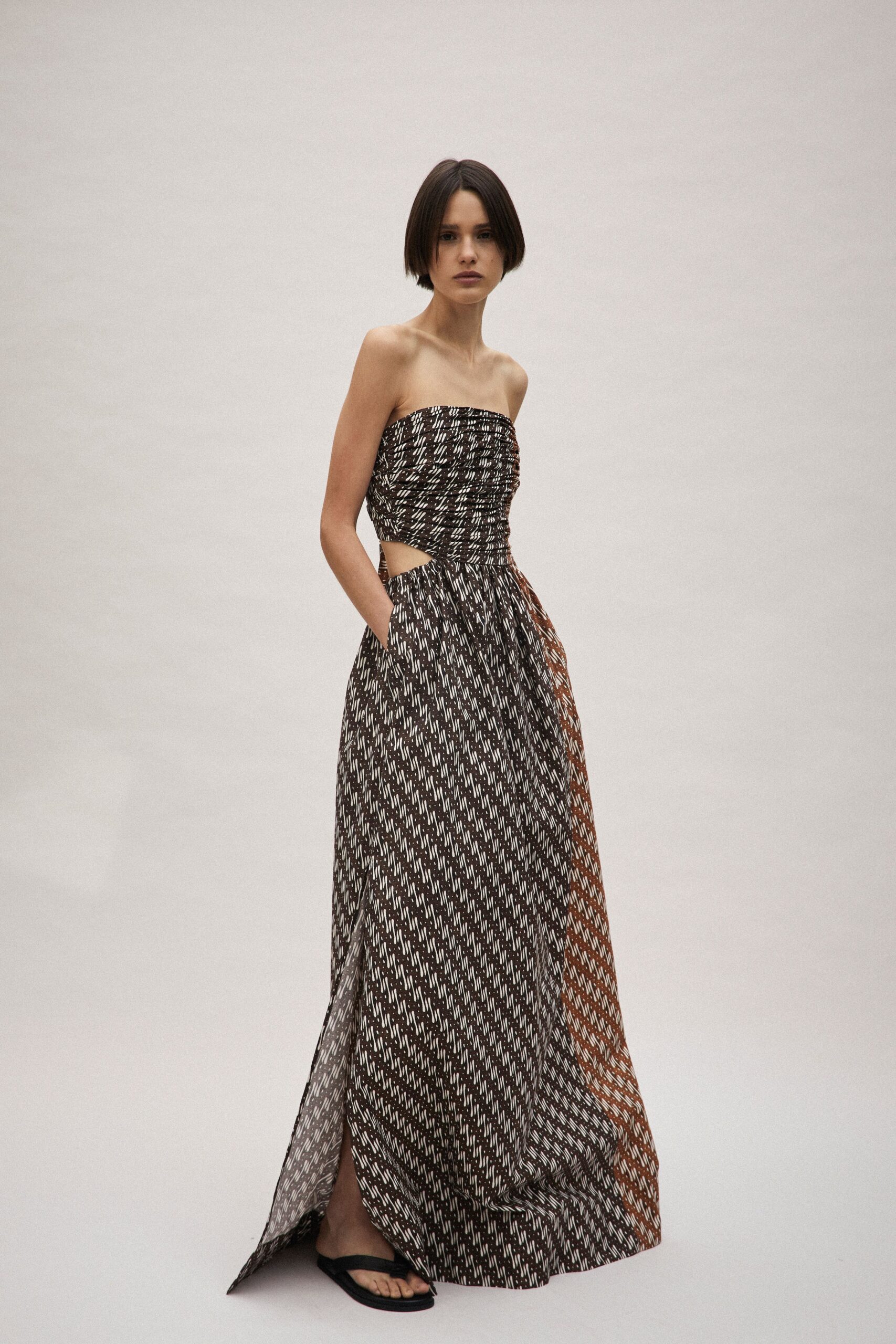 strapless printed maxi dress