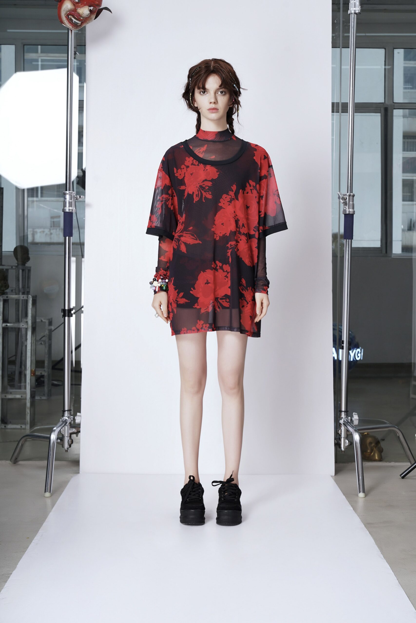 red floral relaxed mini dress