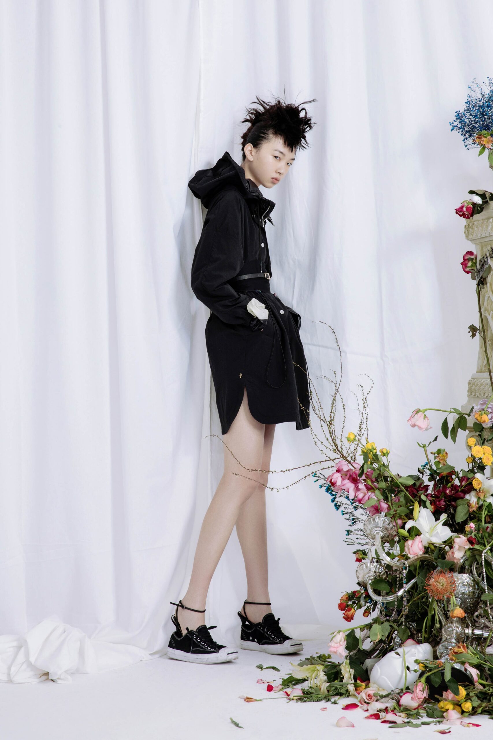 black relaxed coat and shoes