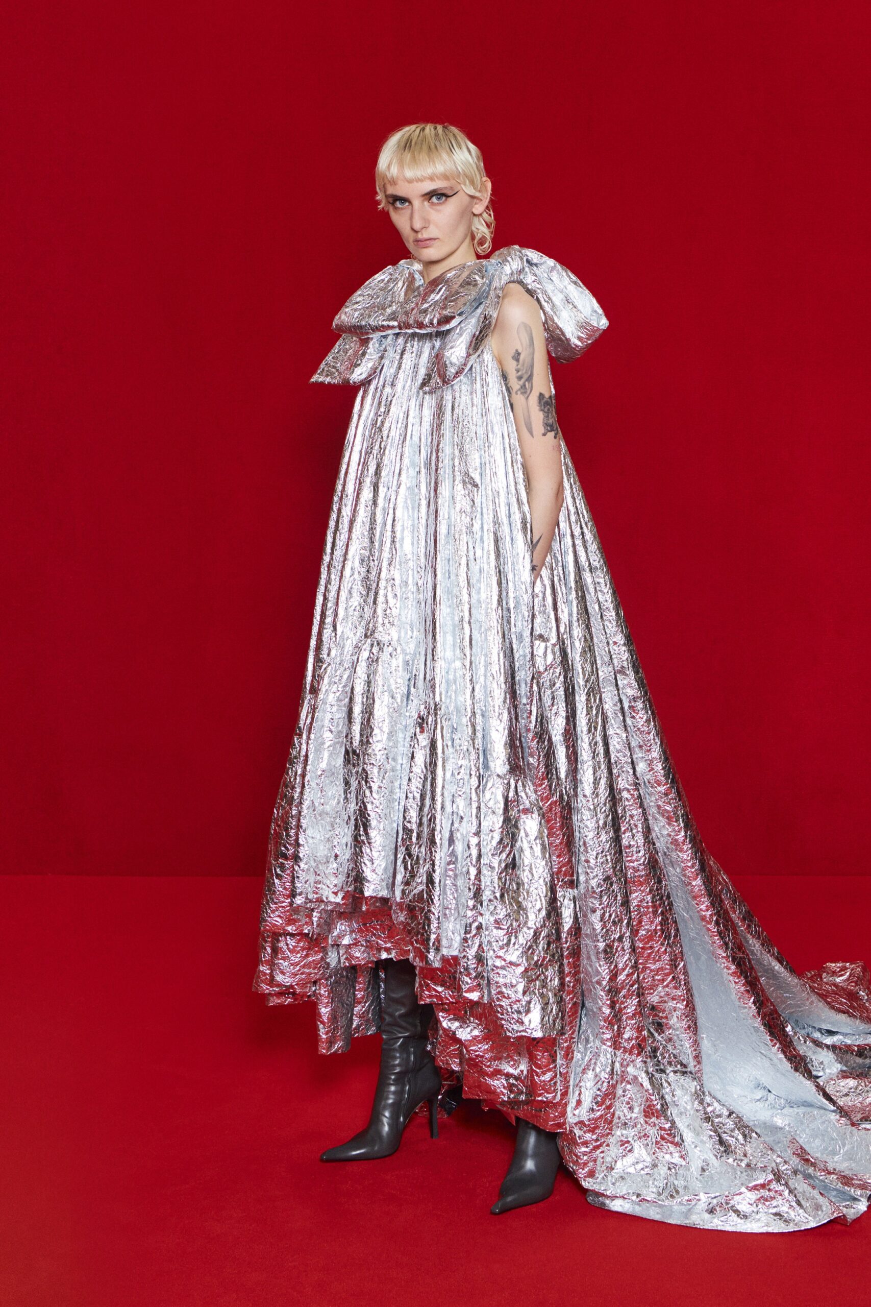 silver metallic tiered dress