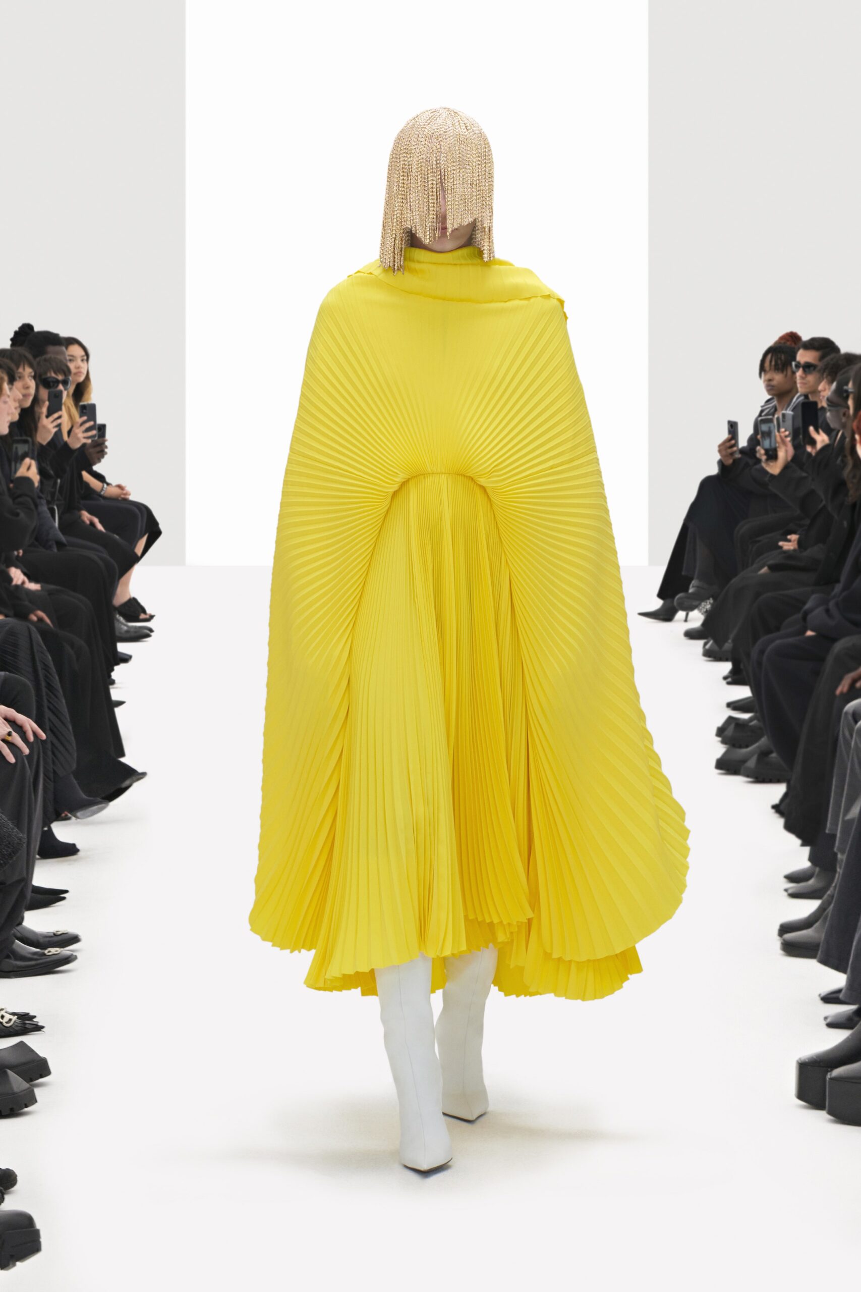 yellow pleated silk cape