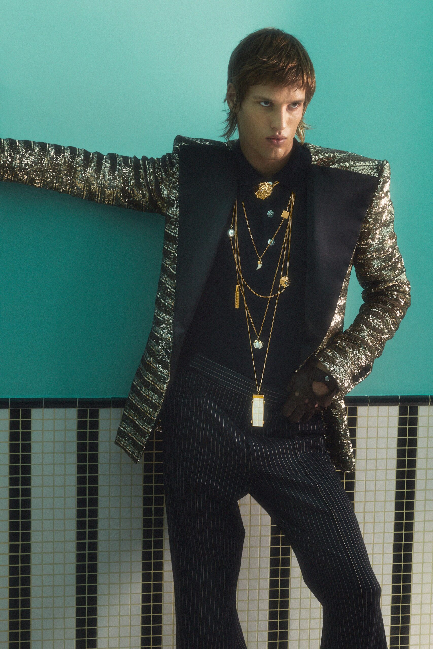 structured black sequined blazer