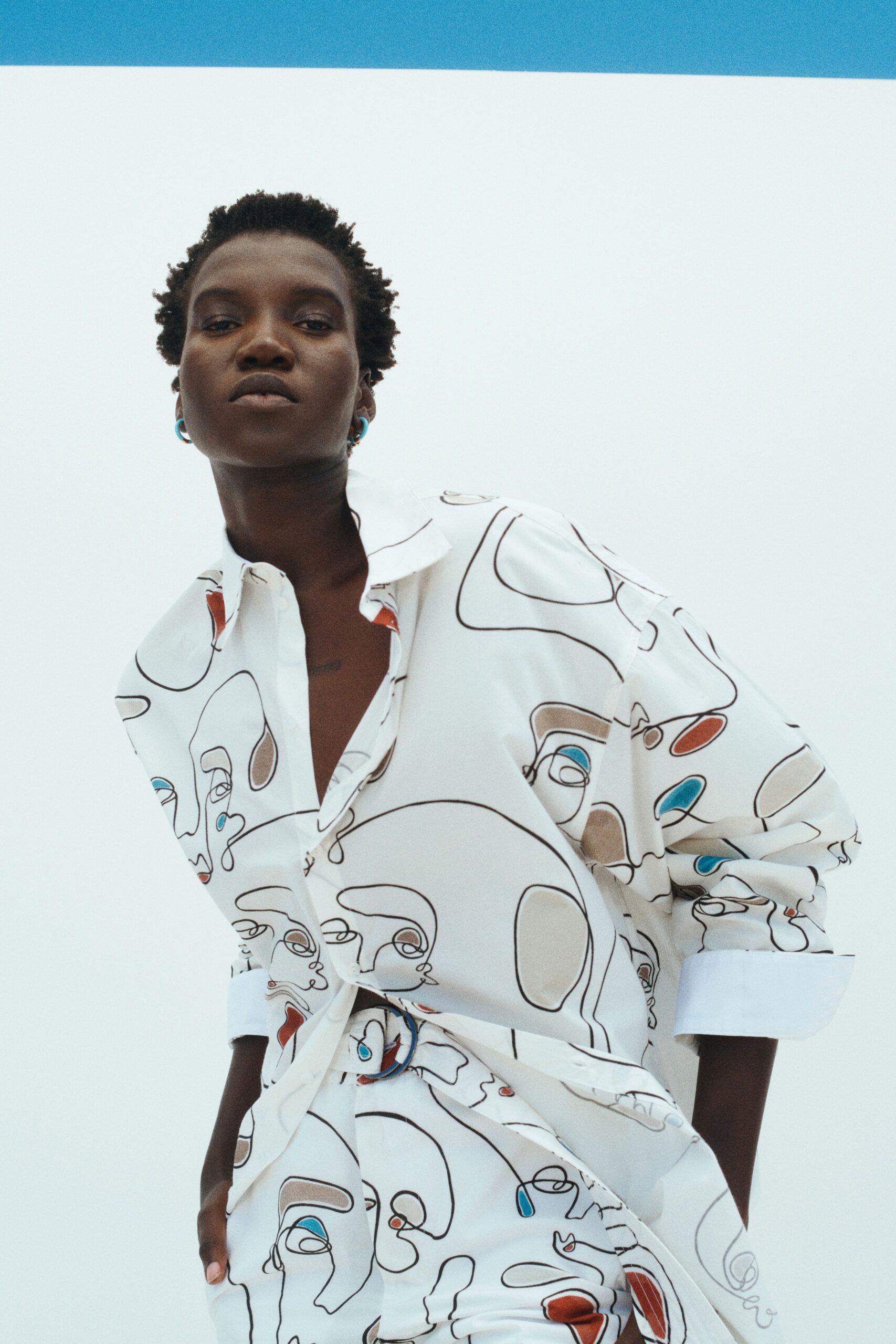 white printed shirt-dress