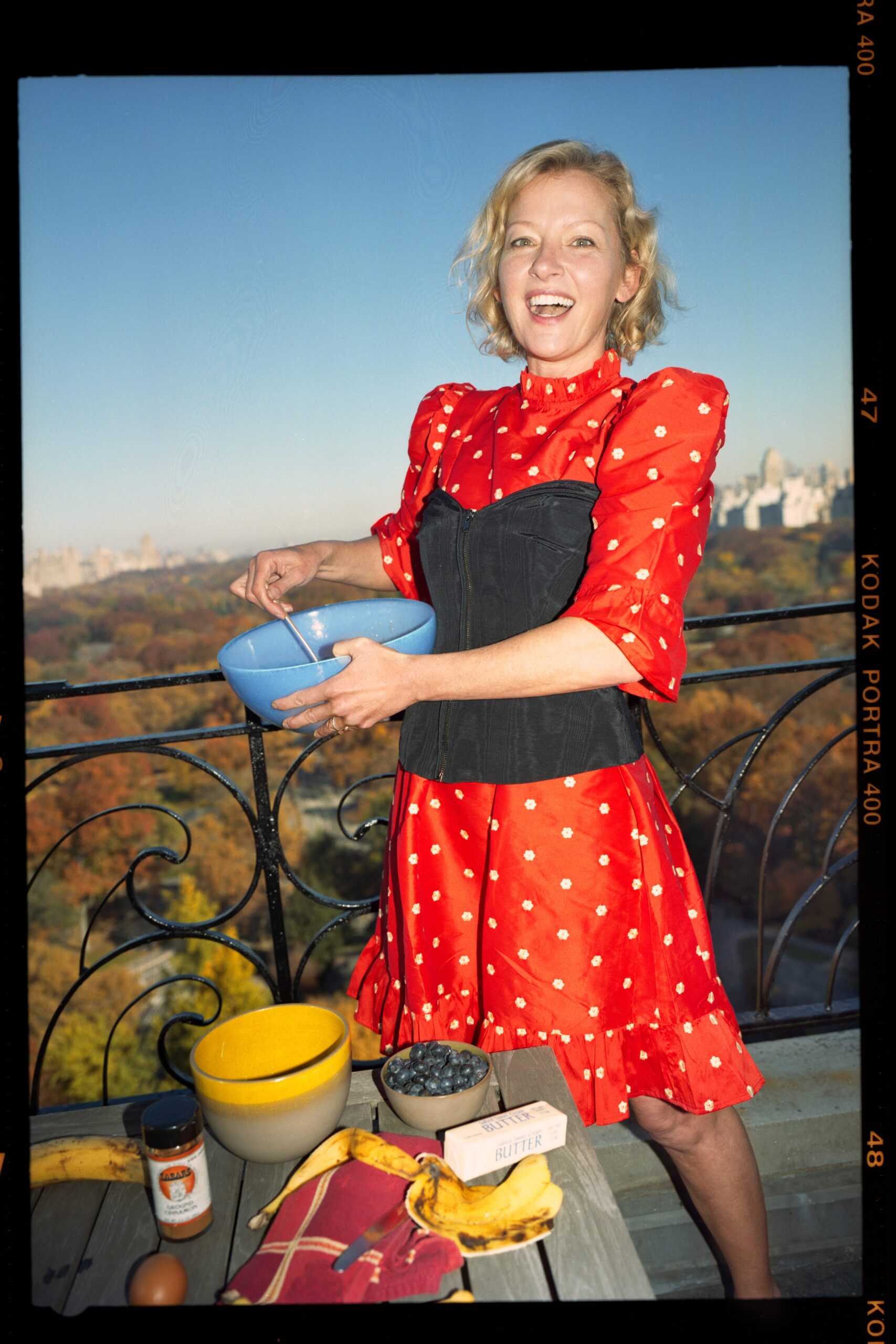 red polka-dot mini dress with black corset