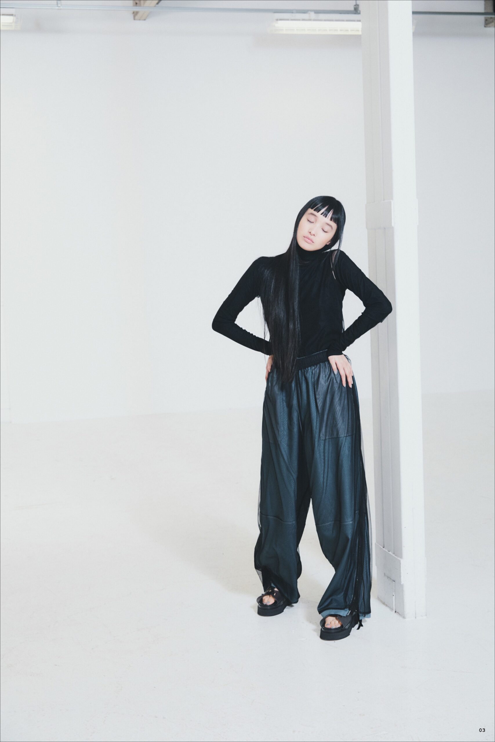 black leather wide-leg pants