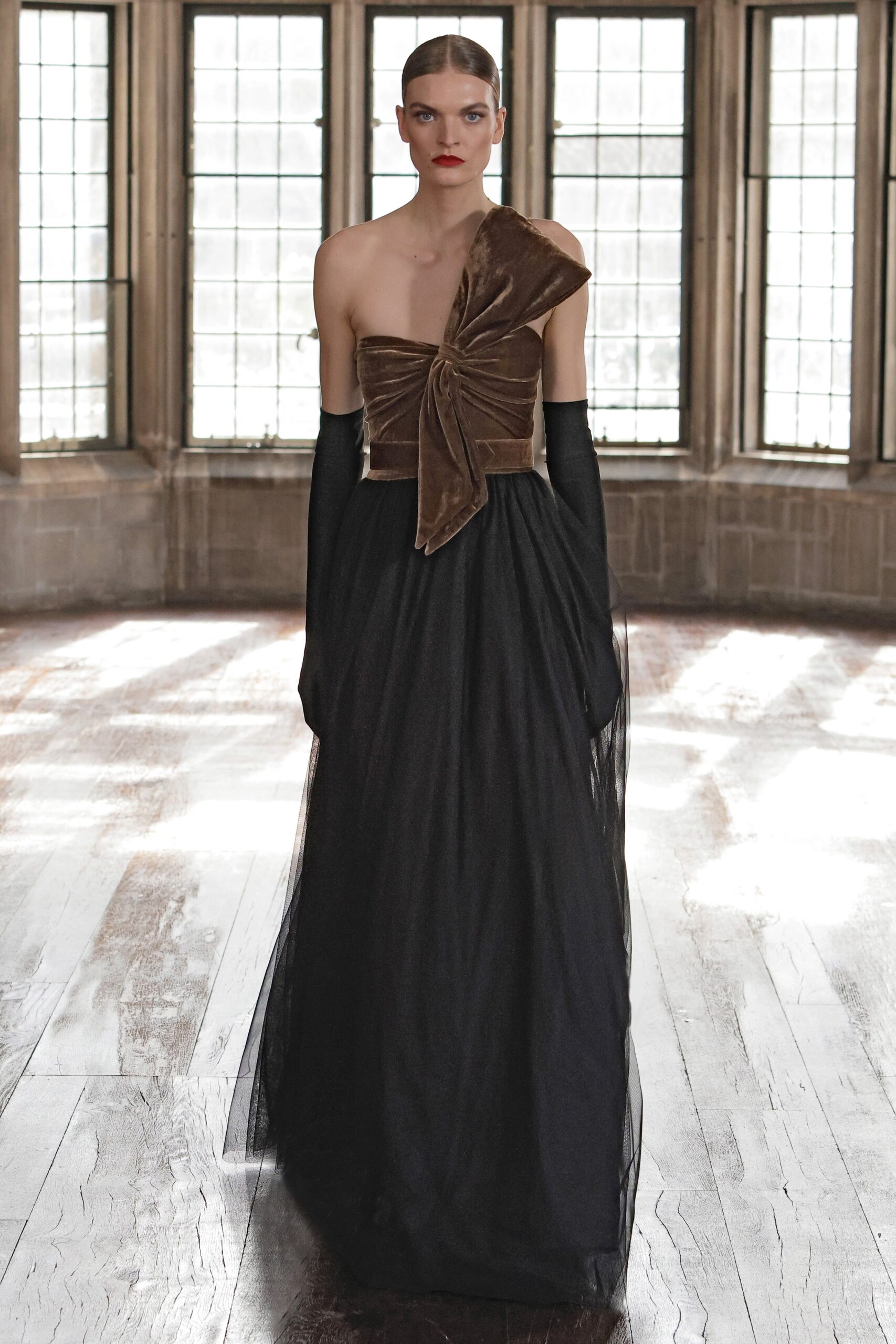 black and brown velvet gown