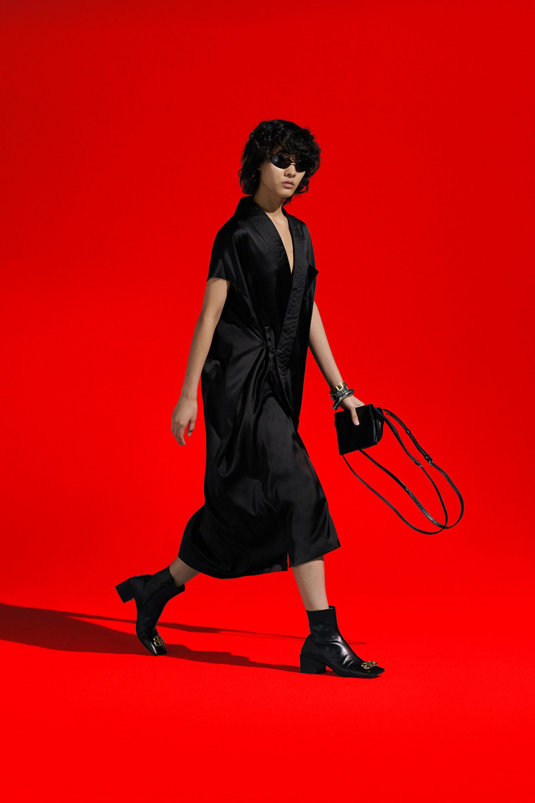 black silk midi dress