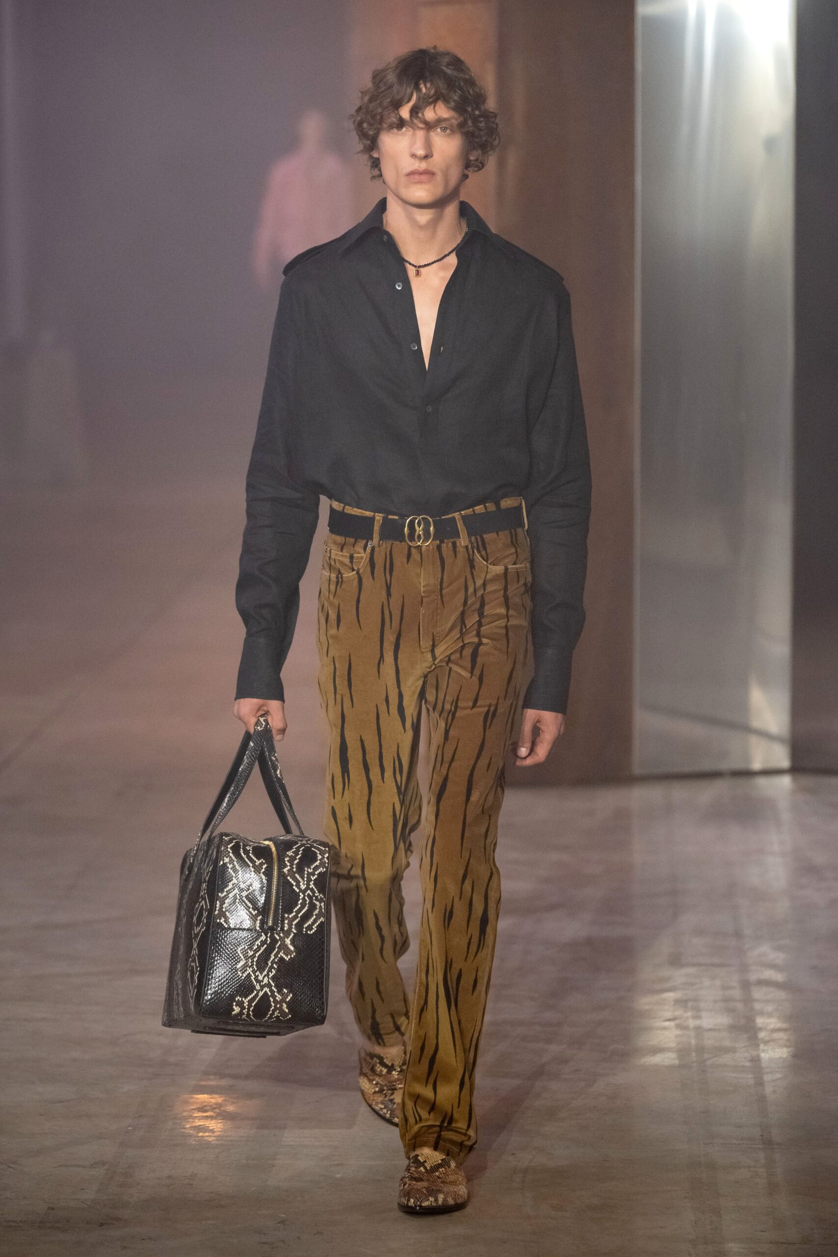 brown cotton fitted flared pants