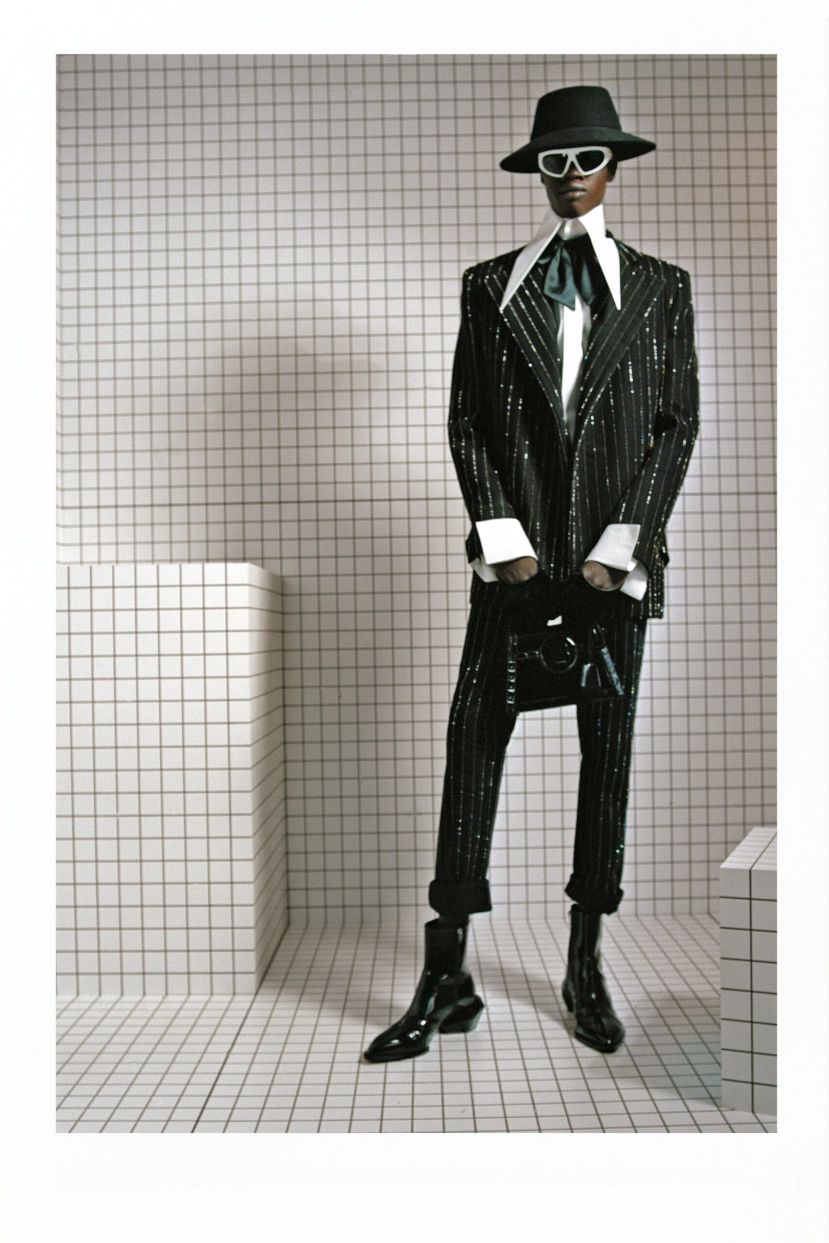 black and white tailored suit