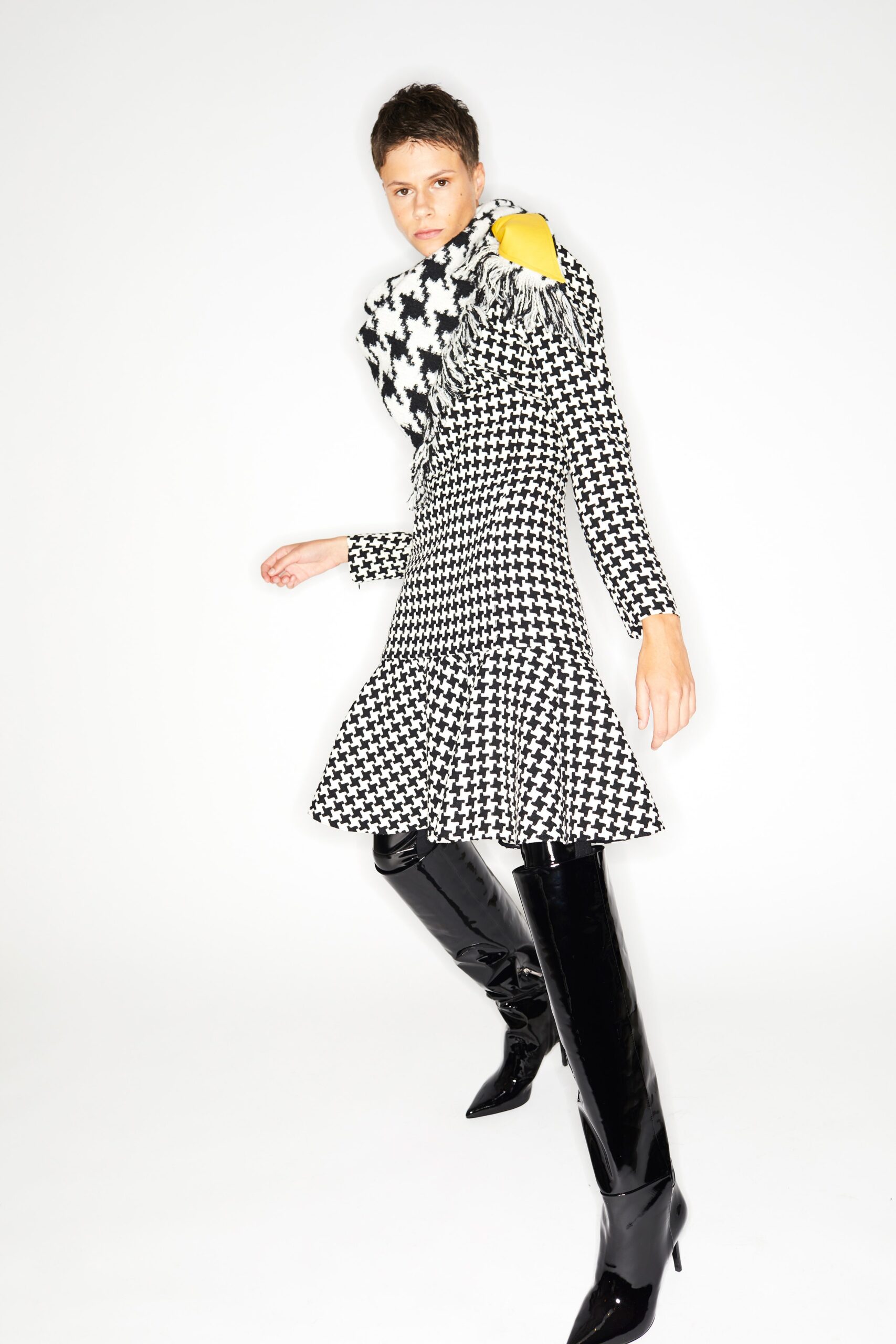 black and white ruffled mini dress