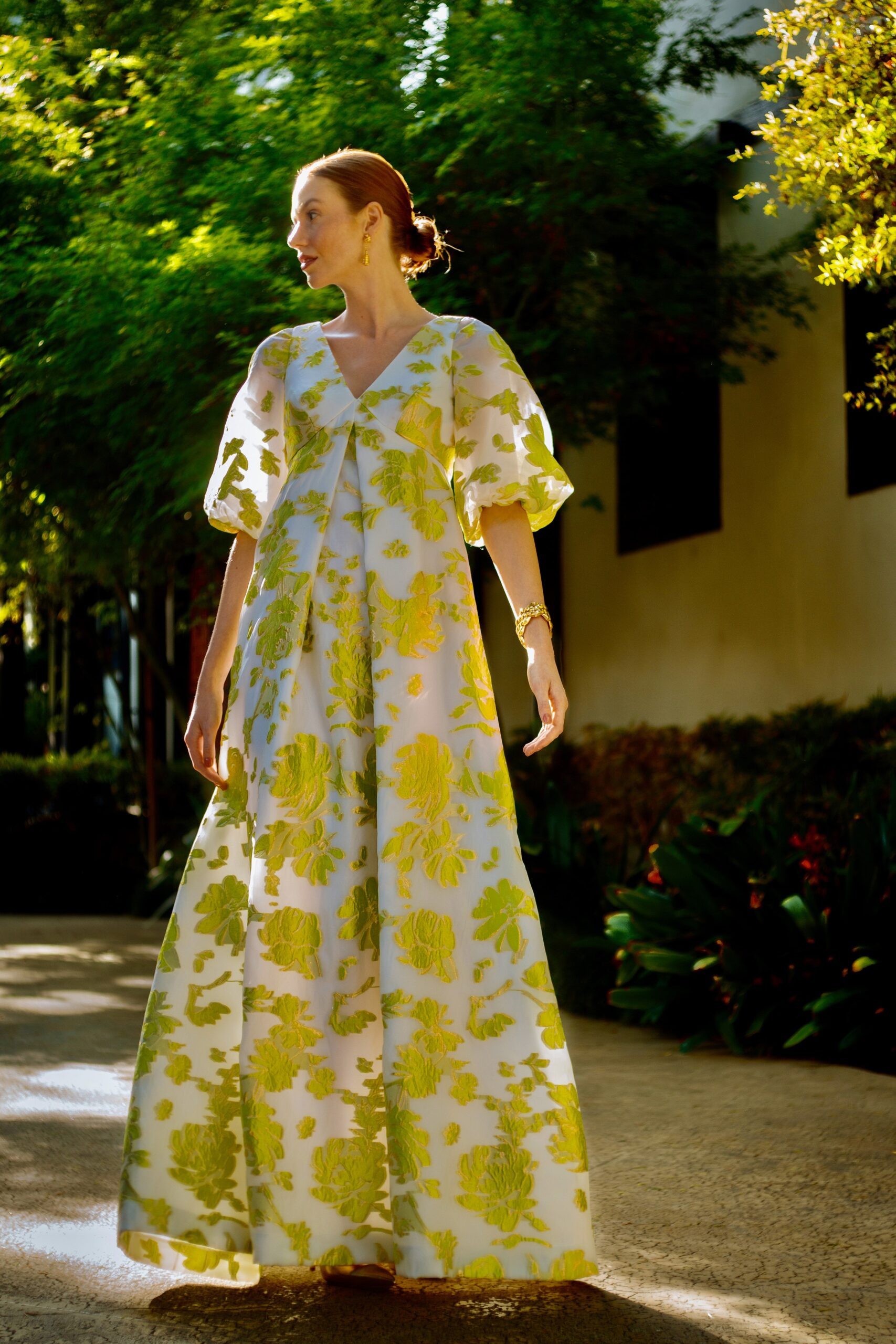 white floral silk gown