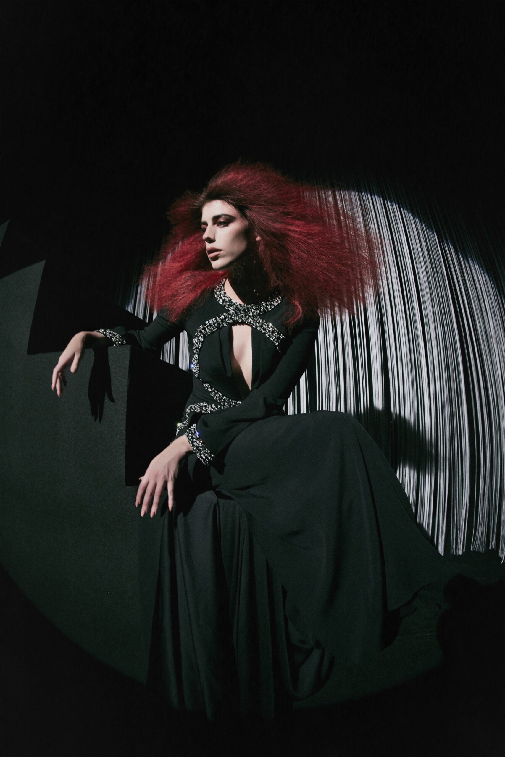 black silk fitted gown