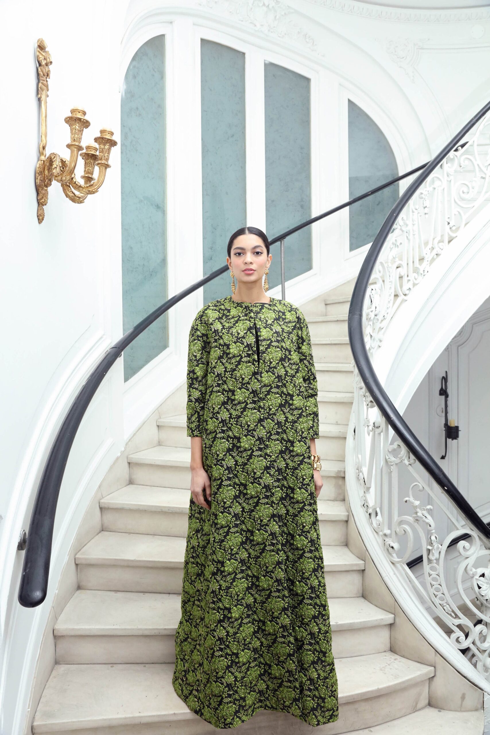 green printed relaxed gown