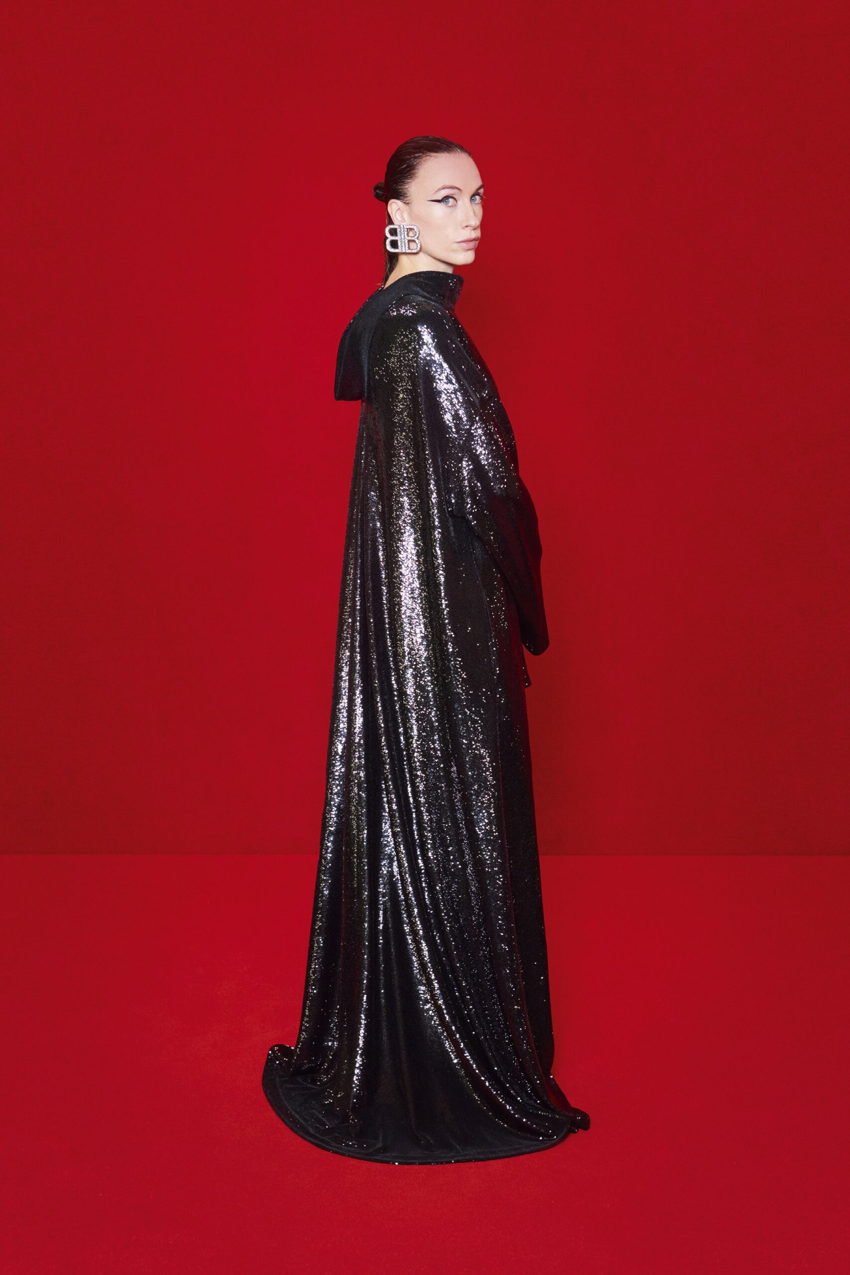 black sequin fitted cape