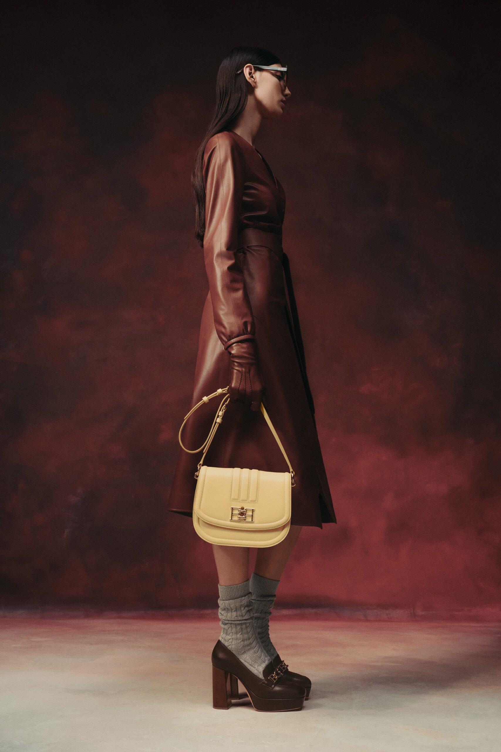 brown leather fitted dress