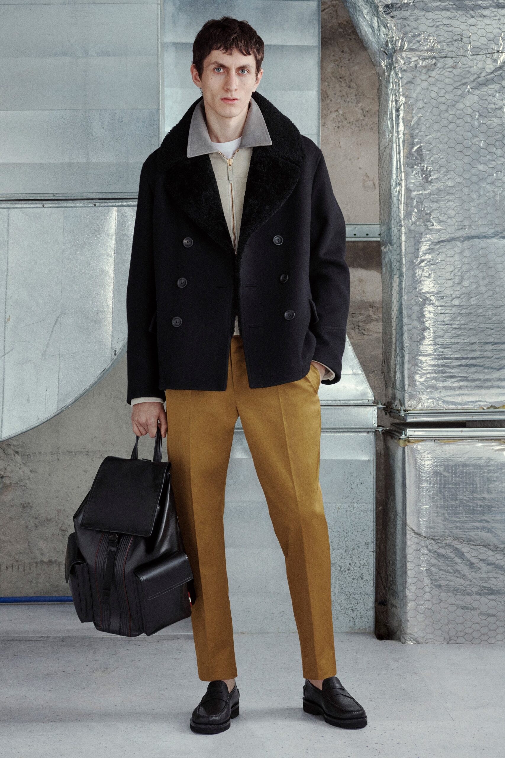 black wool coat with white shirt