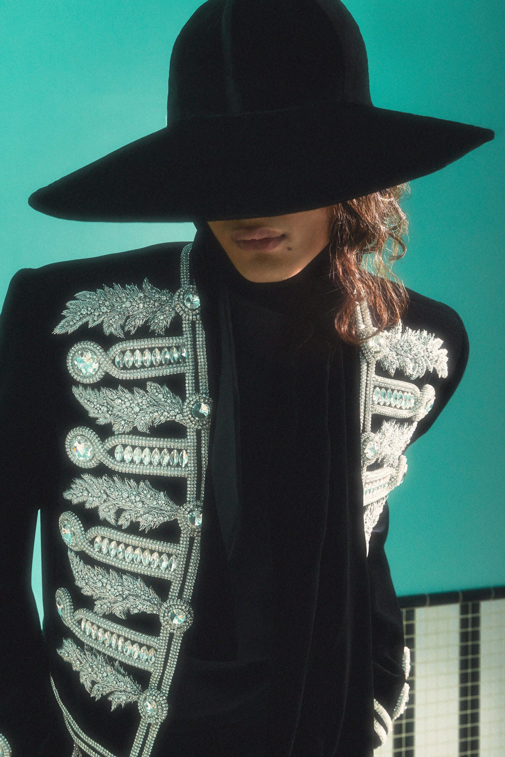 black velvet embroidered blazer
