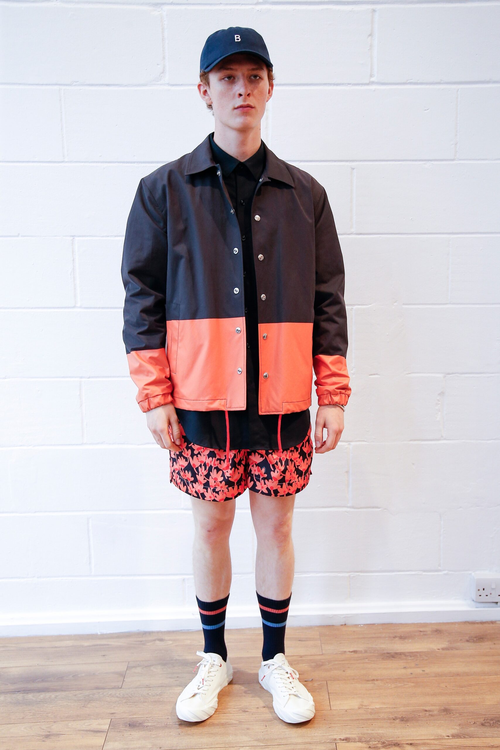 color-blocked jacket with shorts