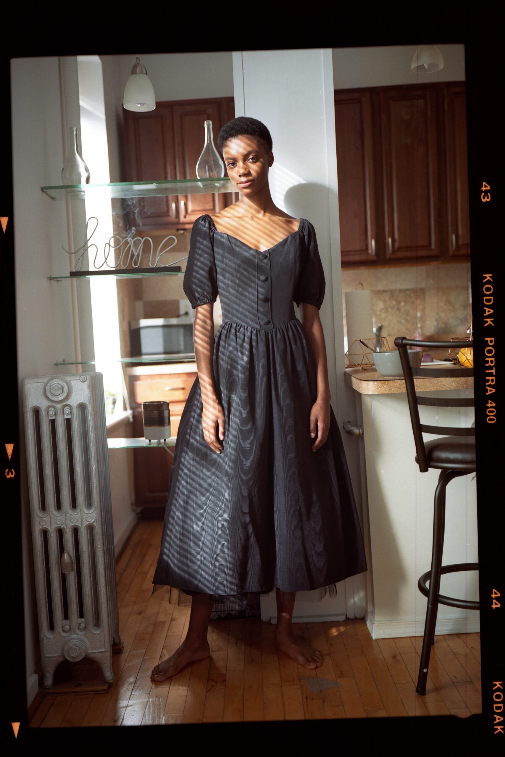 black cotton midi dress
