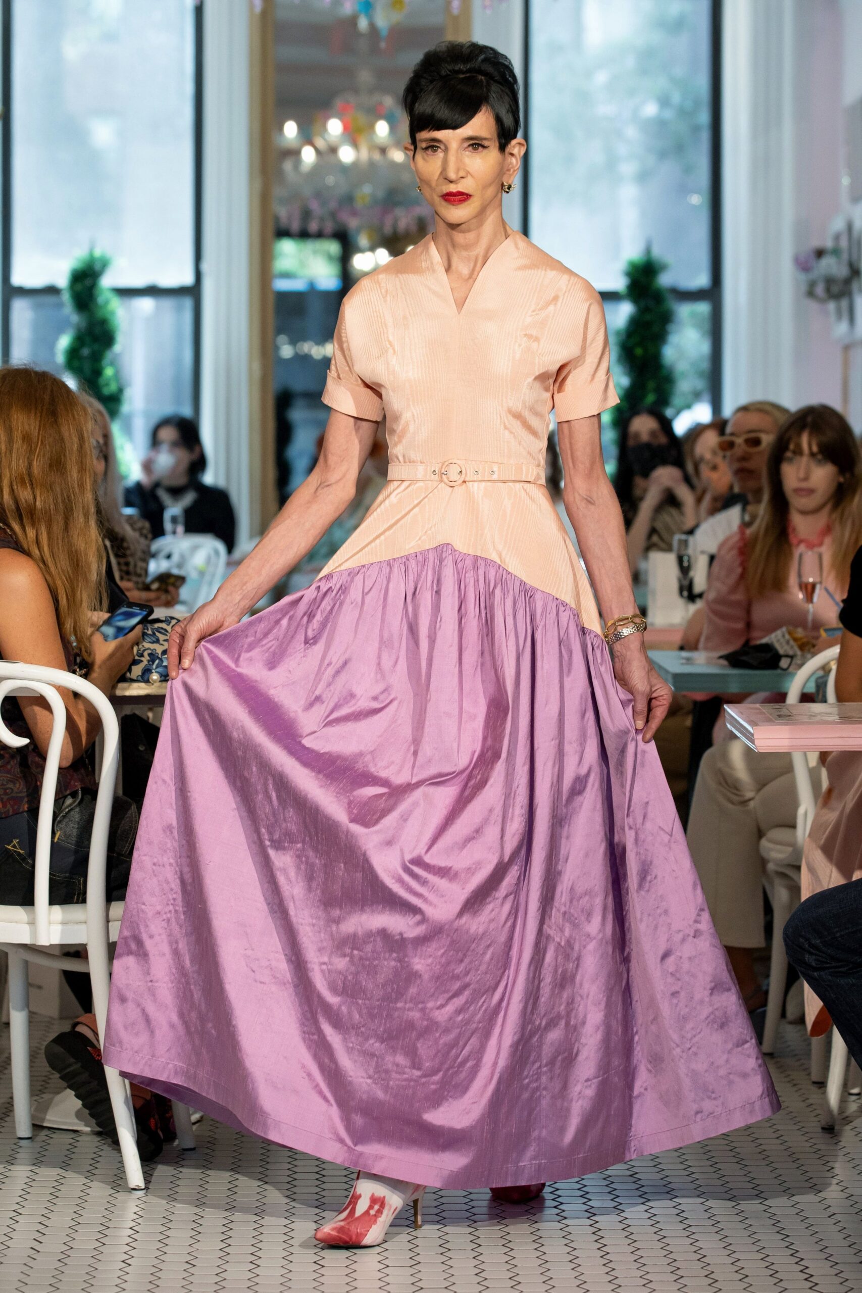 pink and purple belted maxi dress