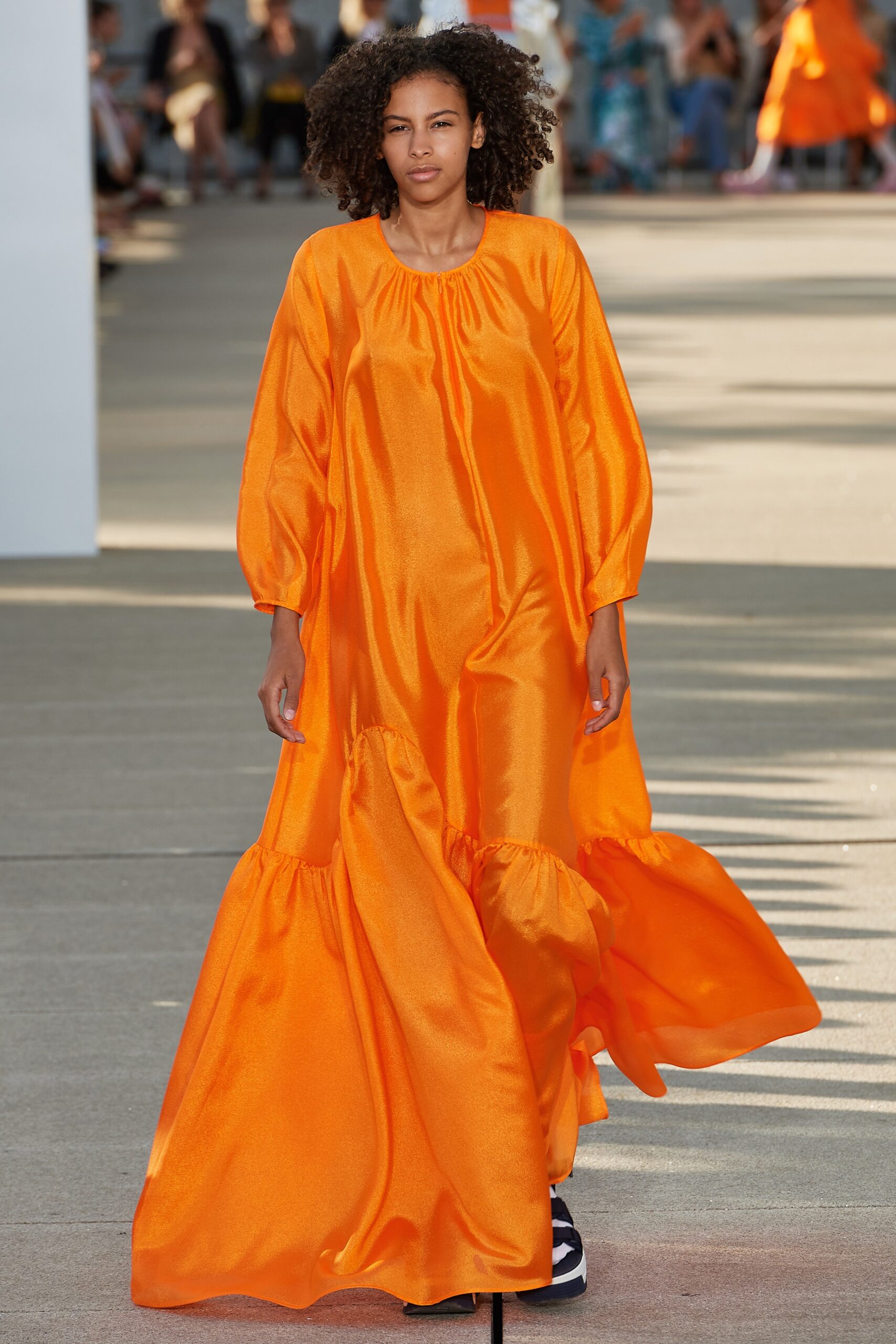 relaxed orange silk maxi dress