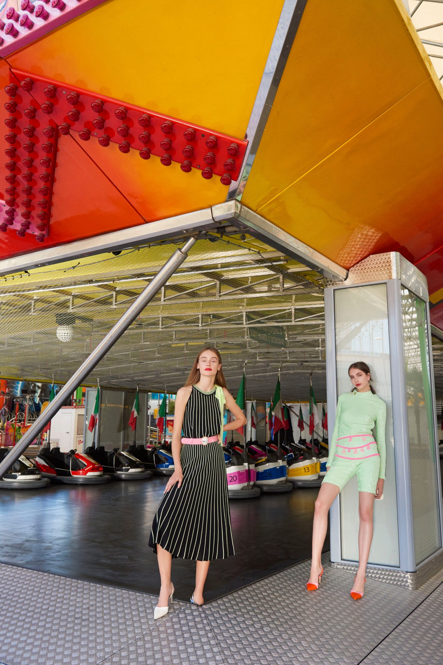 striped midi dress and green mini dress