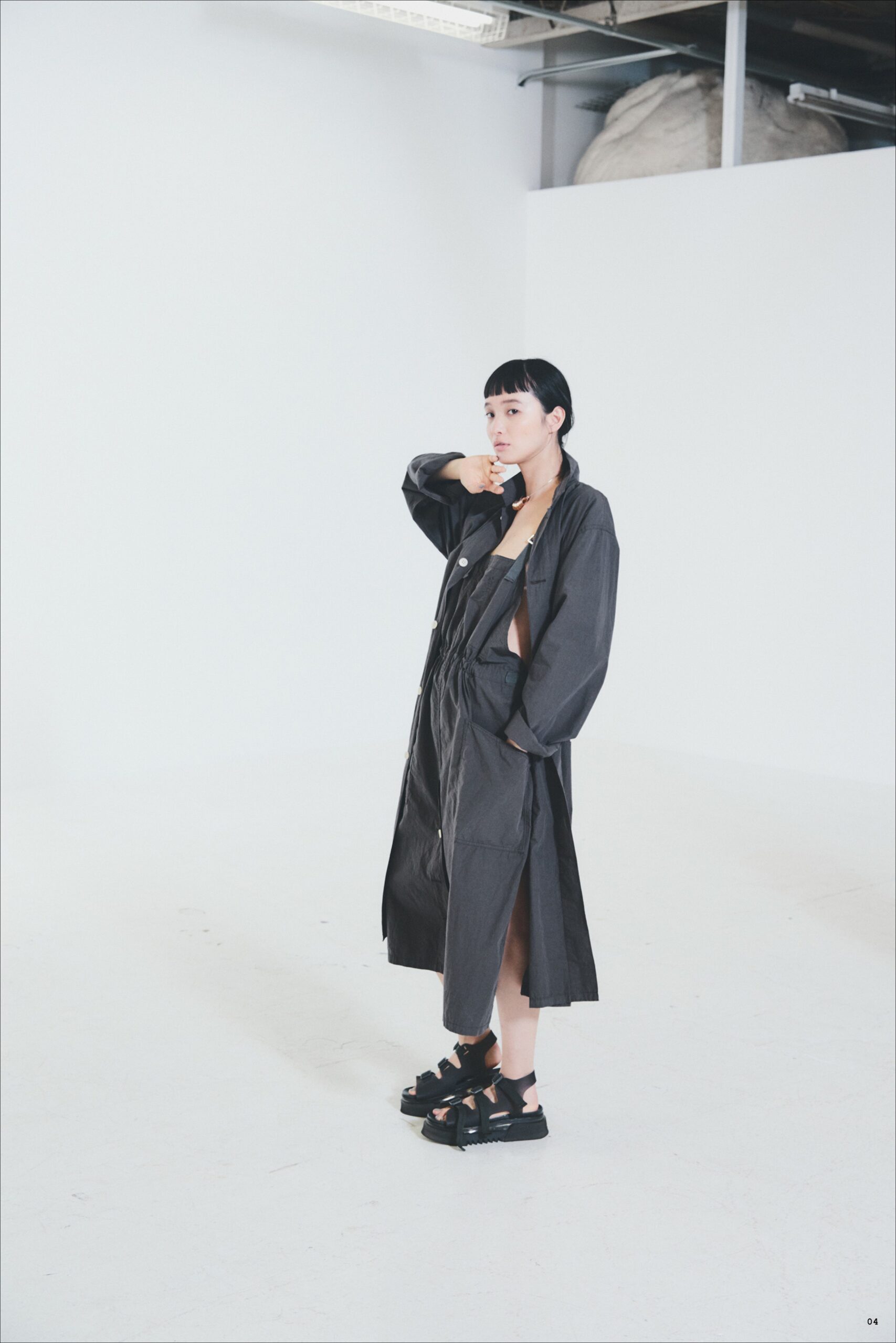 black oversized open-front coat